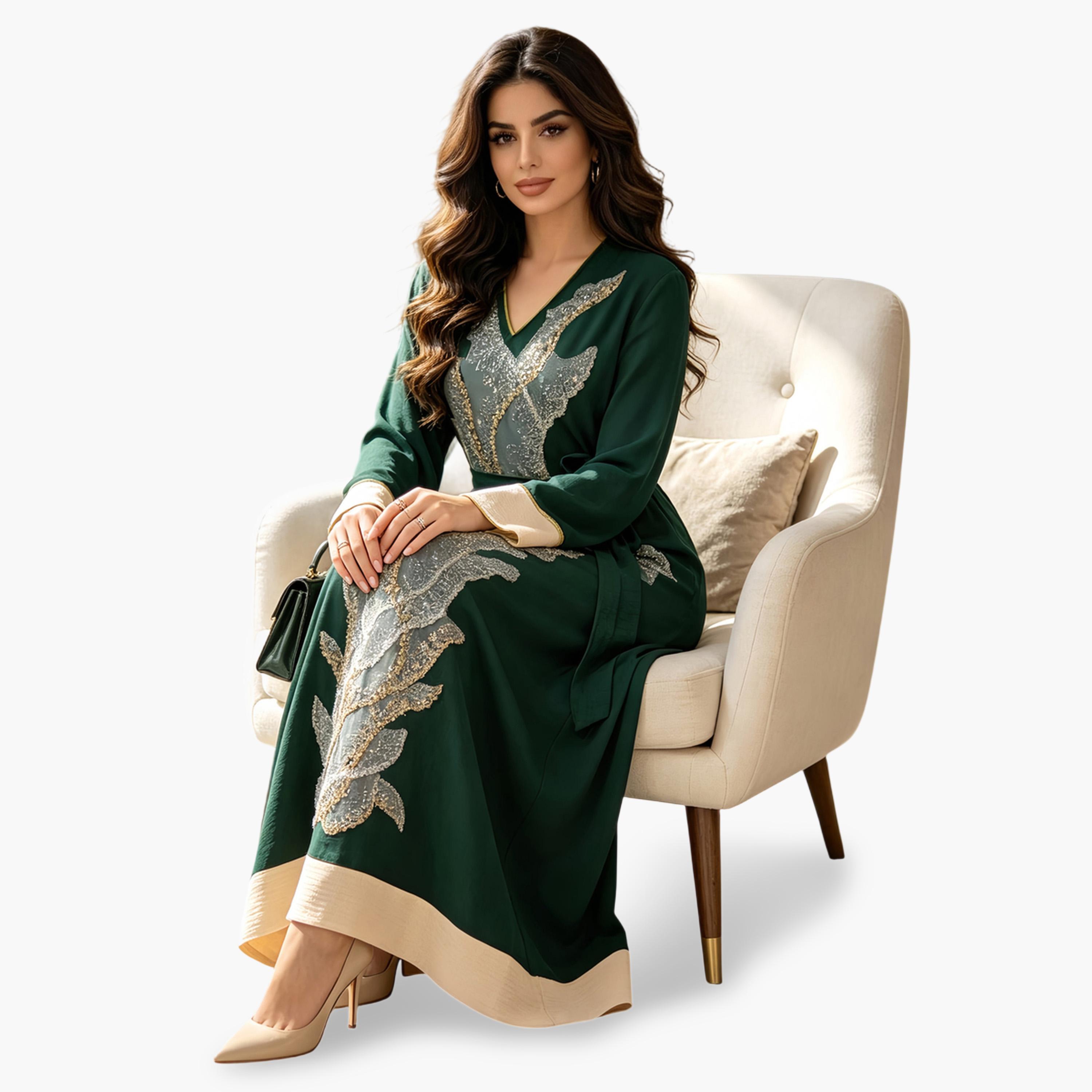 Take Two Green A-Line Jalabiya with Embroidery-women-arabicclothing-jalabiyas-image-4