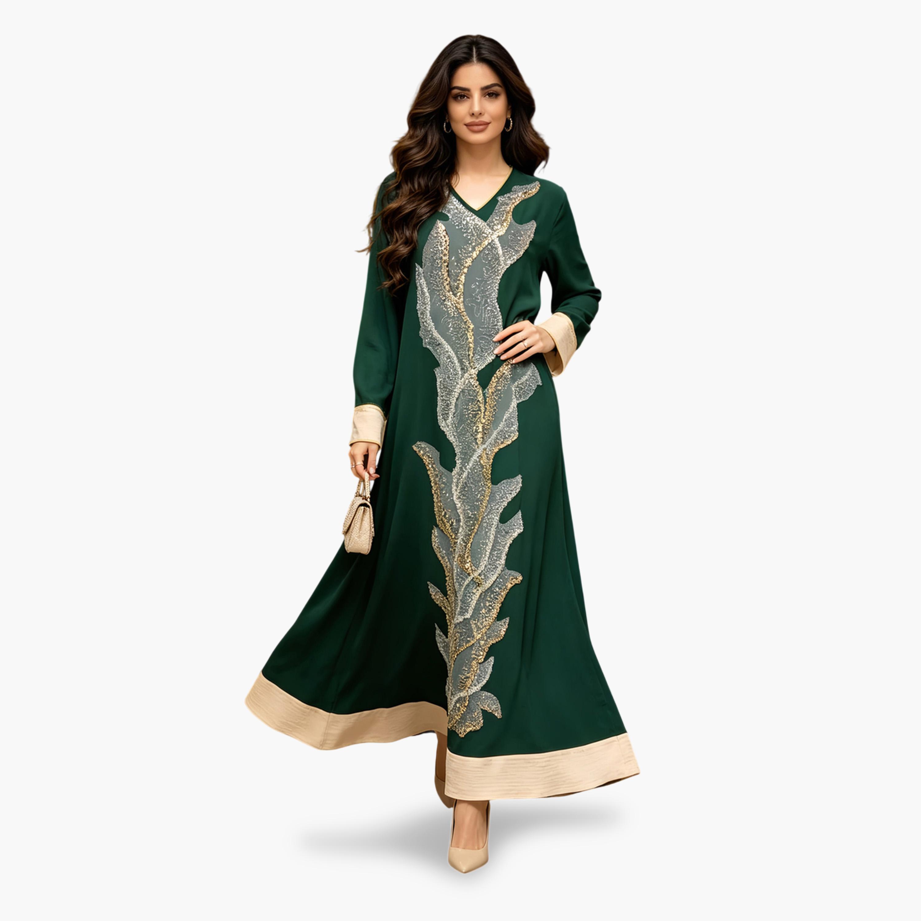 Take Two Green A-Line Jalabiya with Embroidery-women-arabicclothing-jalabiyas-image-5