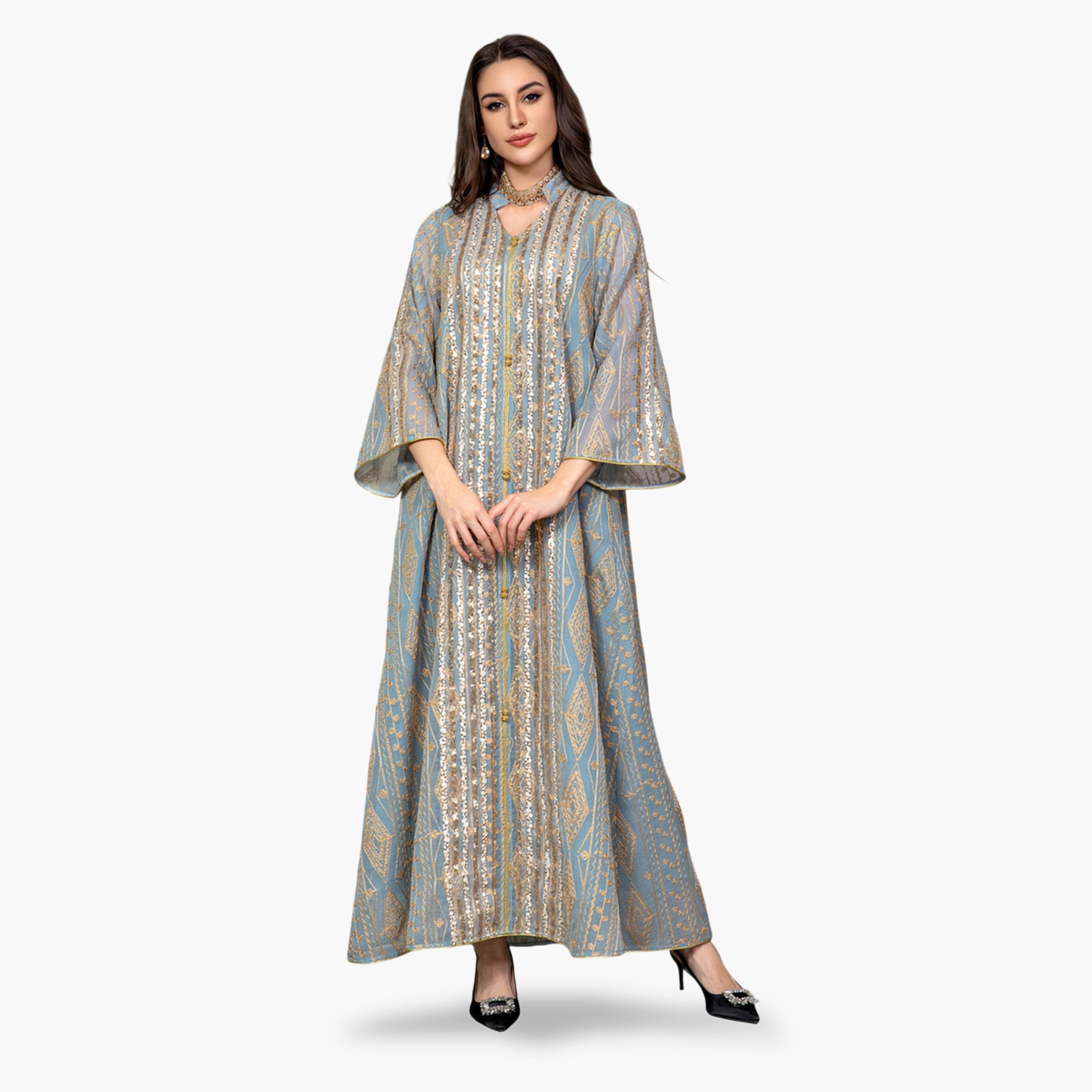 Take Two Teal Embroidered A-Line Jalabiya-women-arabicclothing-jalabiyas-image-2