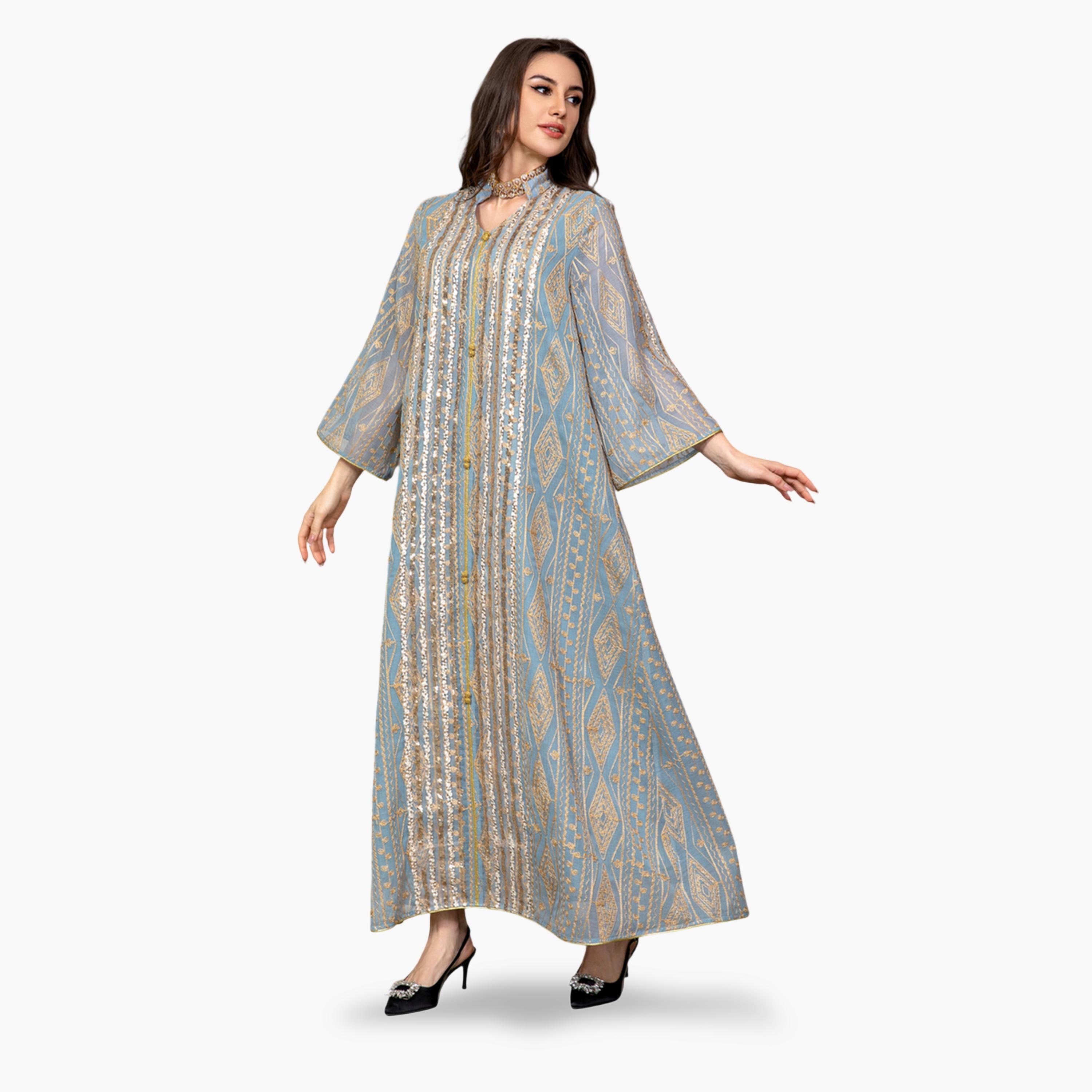 Take Two Teal Embroidered A-Line Jalabiya-women-arabicclothing-jalabiyas-image-3