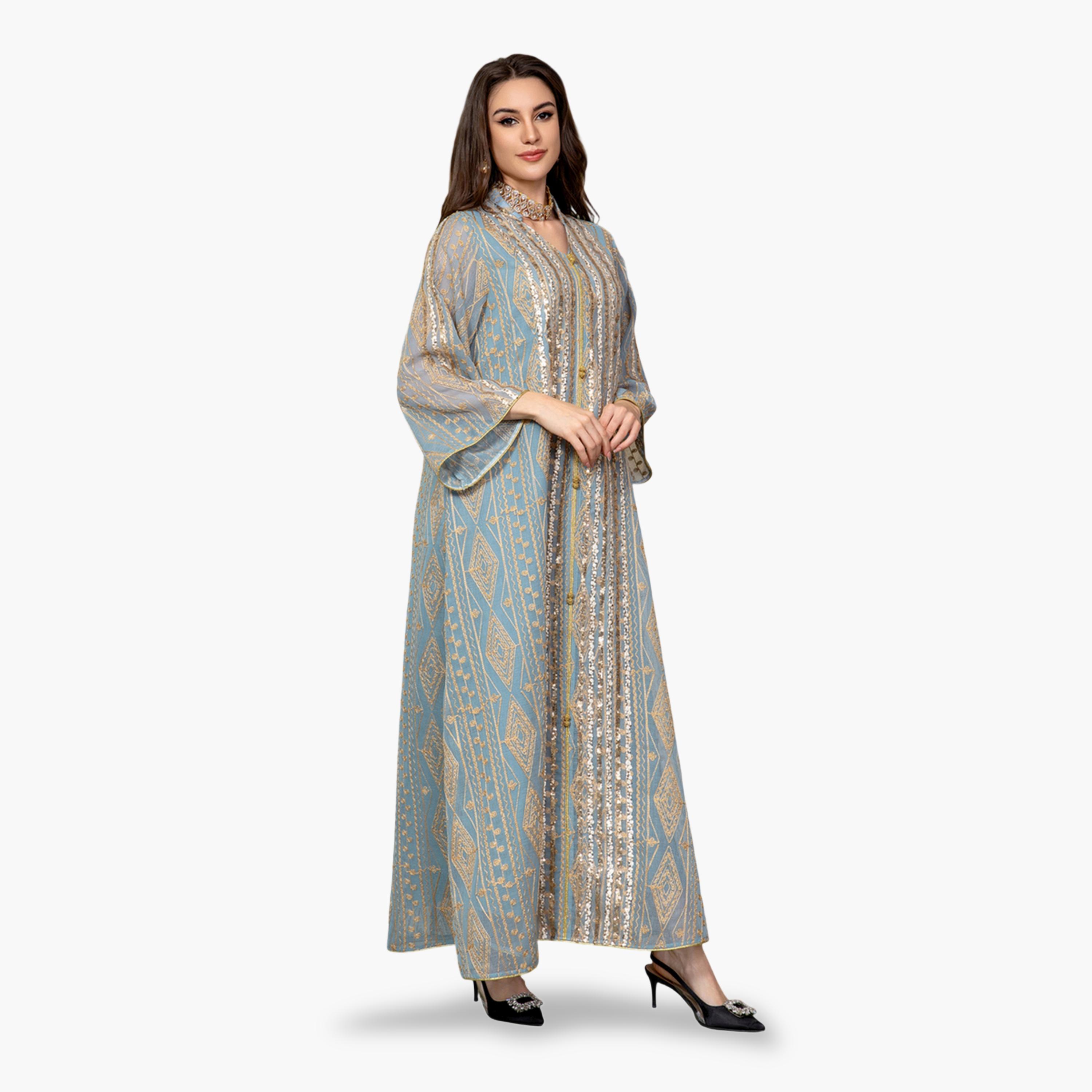 Take Two Teal Embroidered A-Line Jalabiya-women-arabicclothing-jalabiyas-image-4