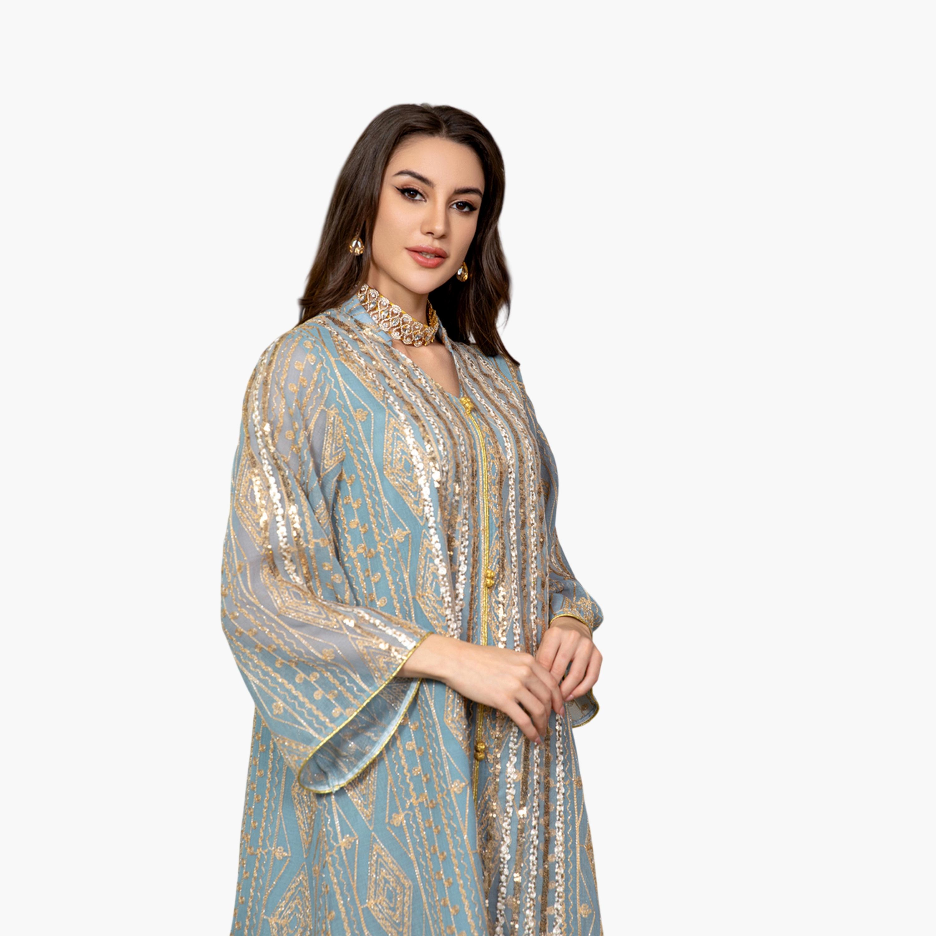 Take Two Teal Embroidered A-Line Jalabiya-women-arabicclothing-jalabiyas-image-5