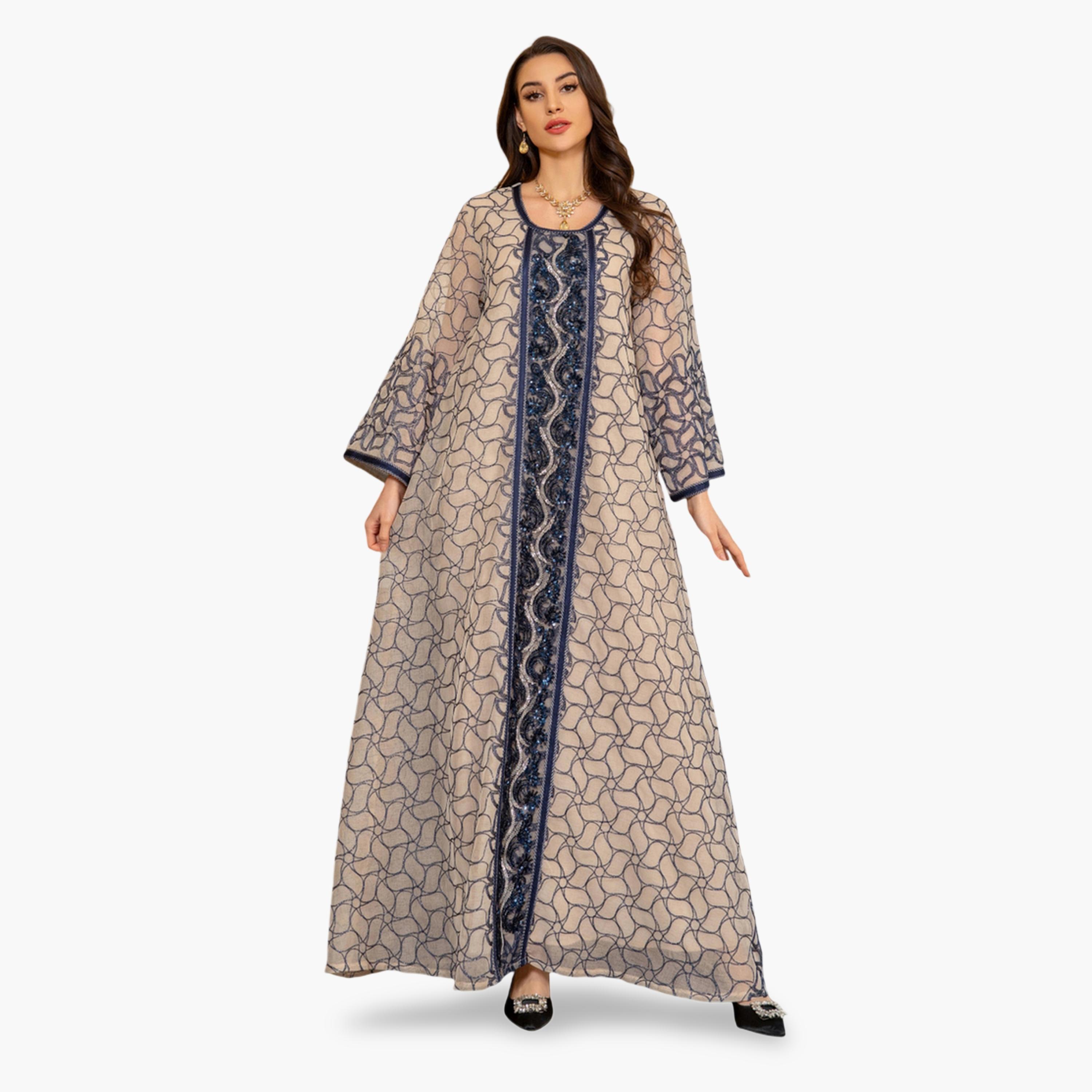 Take Two Grey Printed Long Sleeves Jalabiya-women-arabicclothing-jalabiyas-image-1