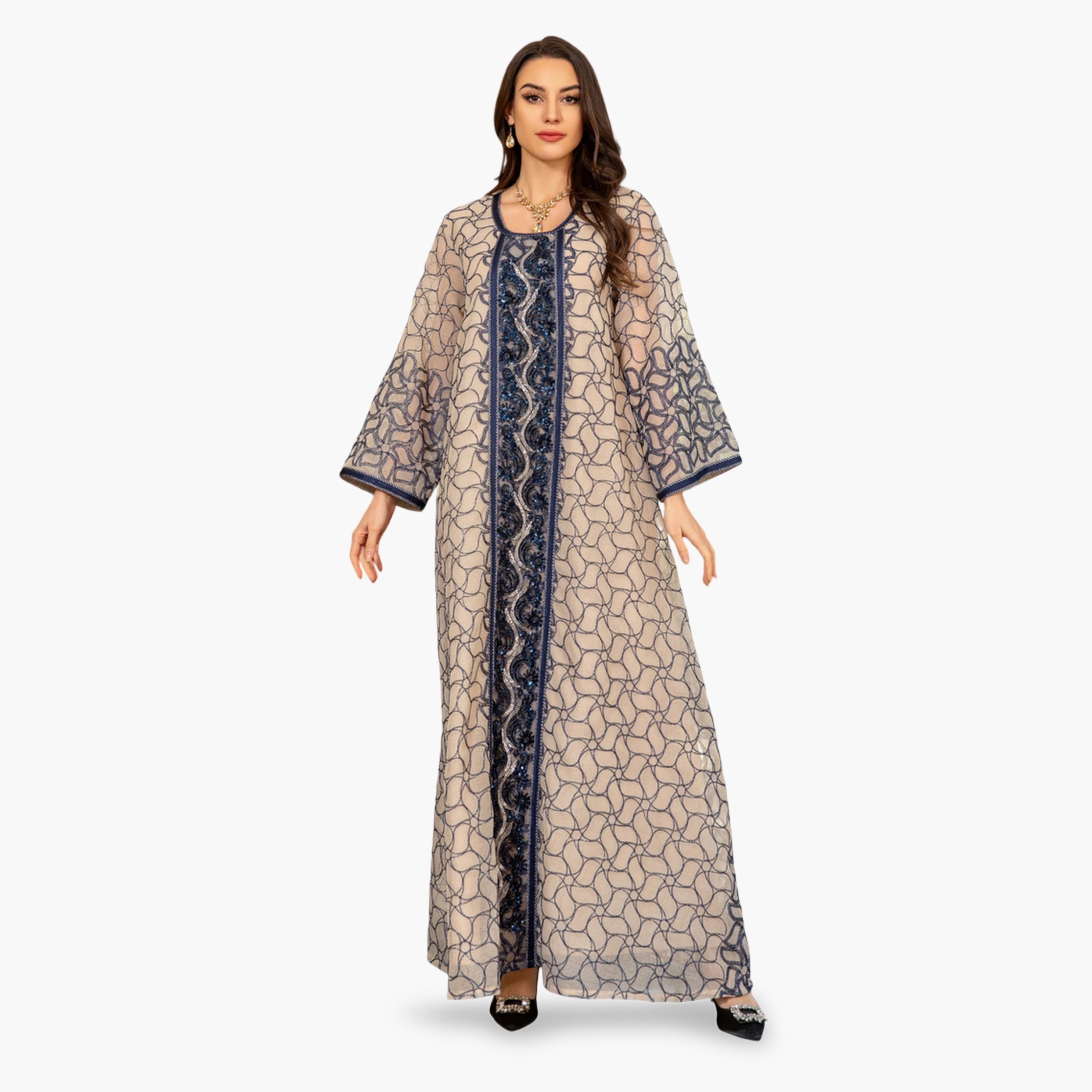 Take Two Grey Printed Long Sleeves Jalabiya-women-arabicclothing-jalabiyas-image-3