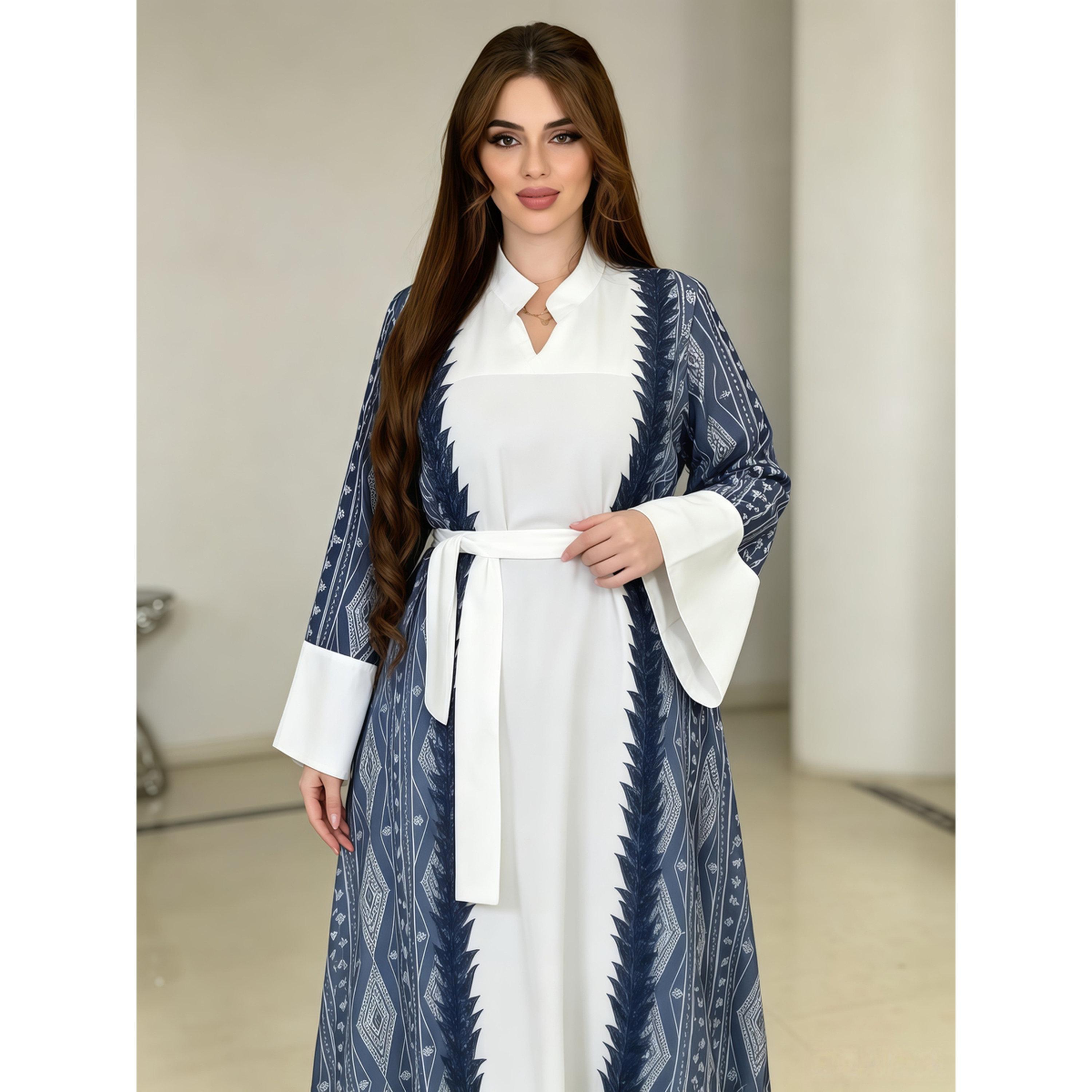 Take Two Blue and White Printed Ankle-Length Jalabiya-women-arabicclothing-jalabiyas-image-2