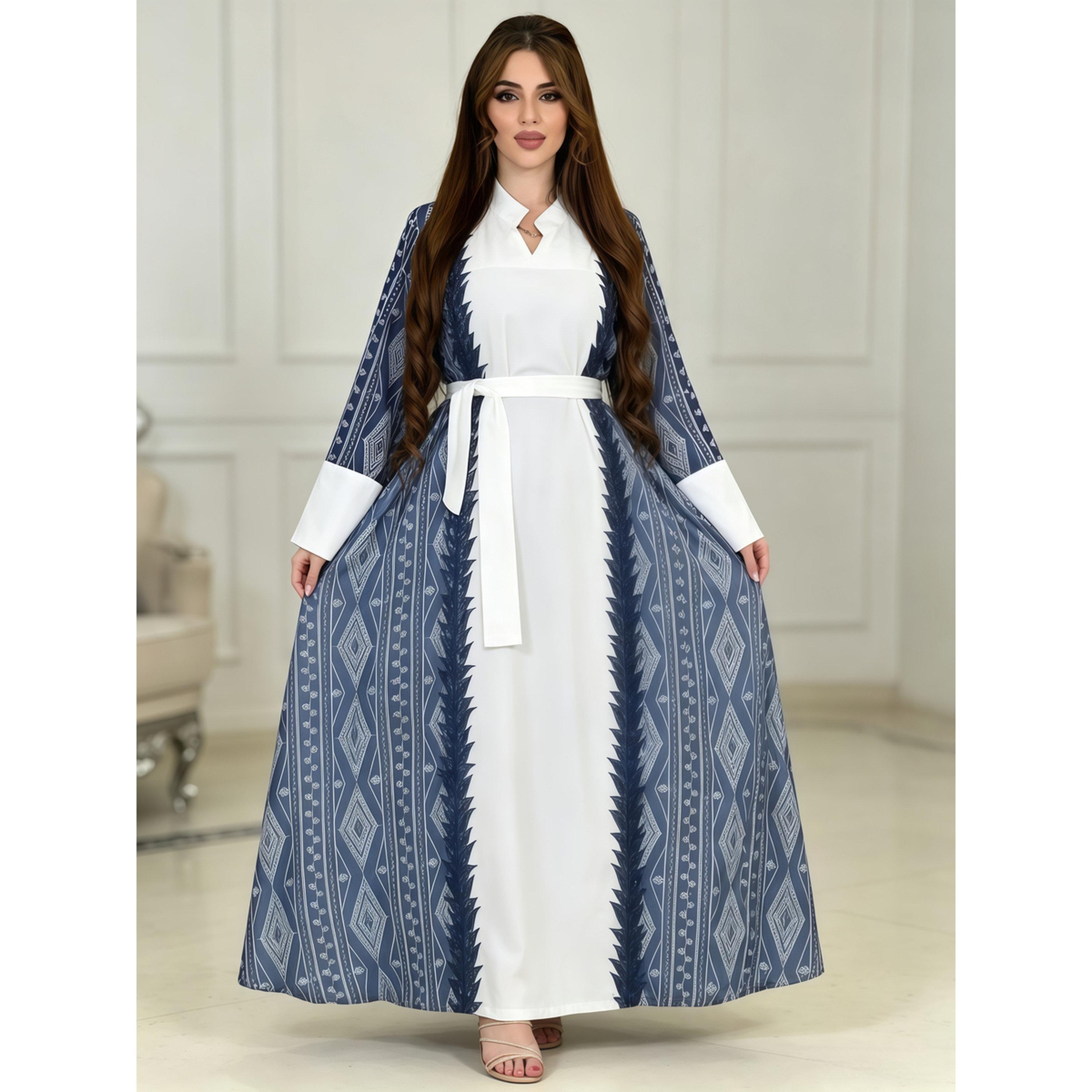 Take Two Blue and White Printed Ankle-Length Jalabiya-women-arabicclothing-jalabiyas-image-3