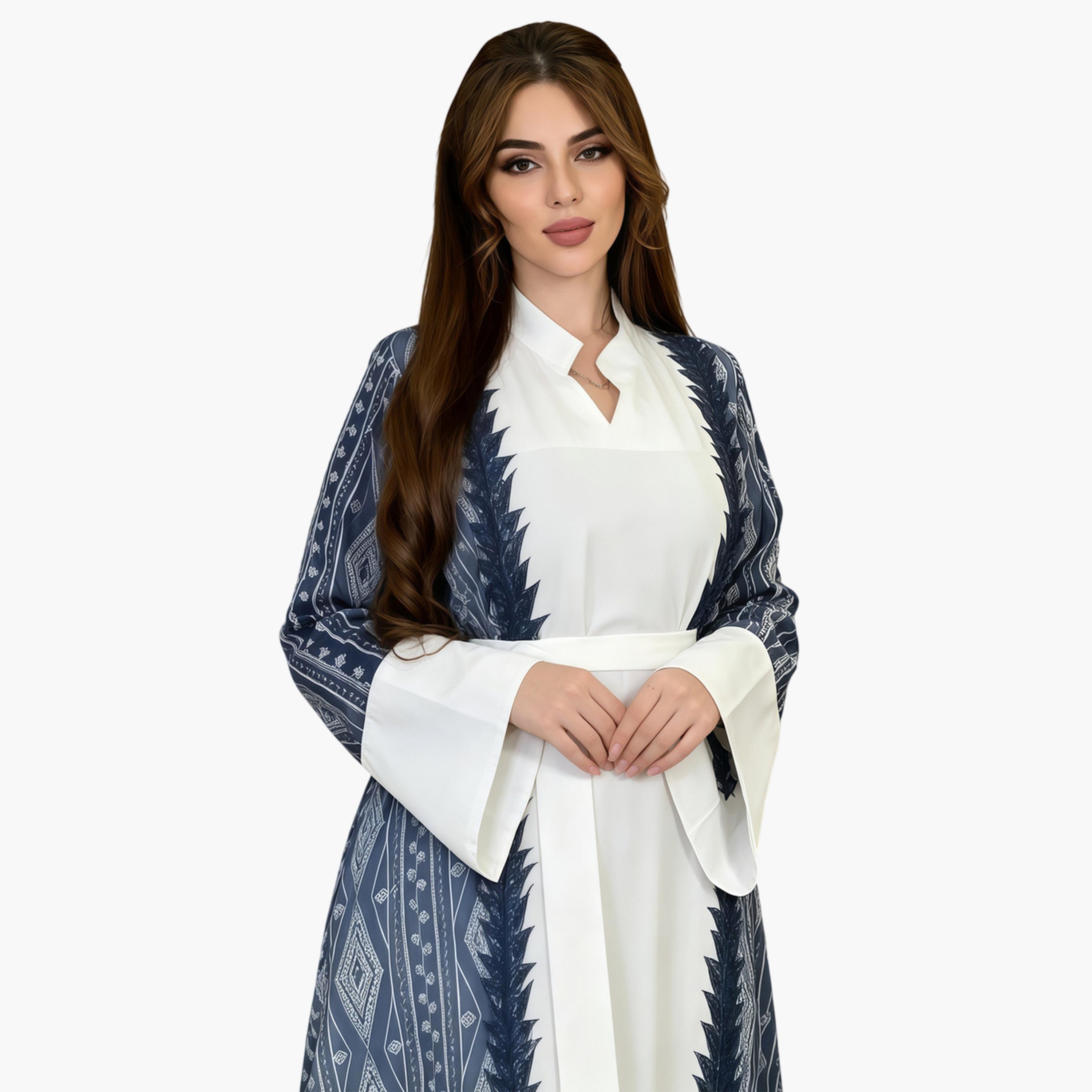 Take Two Blue and White Printed Ankle-Length Jalabiya-women-arabicclothing-jalabiyas-image-5