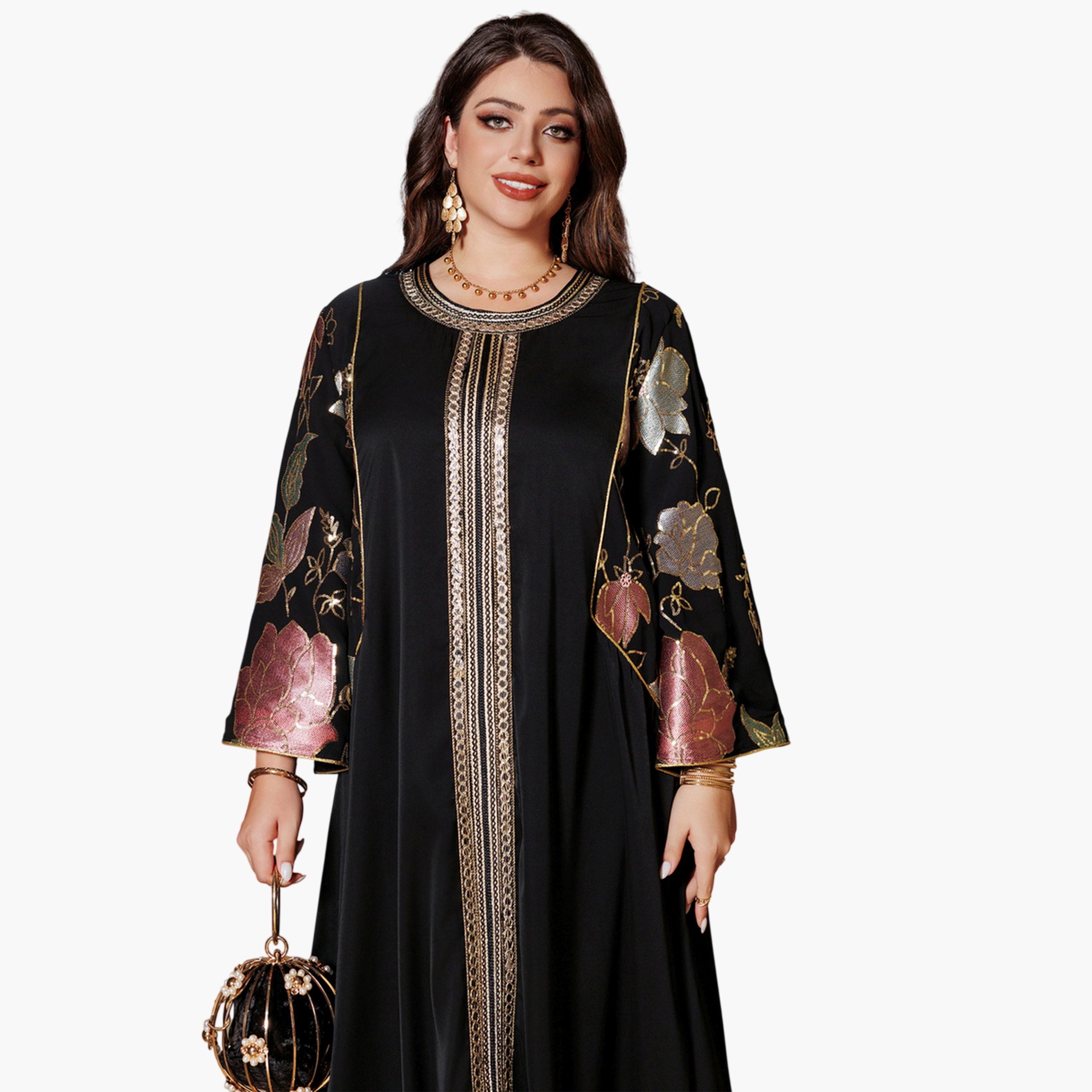 Take Two Black Round Neck Jalabiya with Sequin Embroidery-women-arabicclothing-jalabiyas-image-3