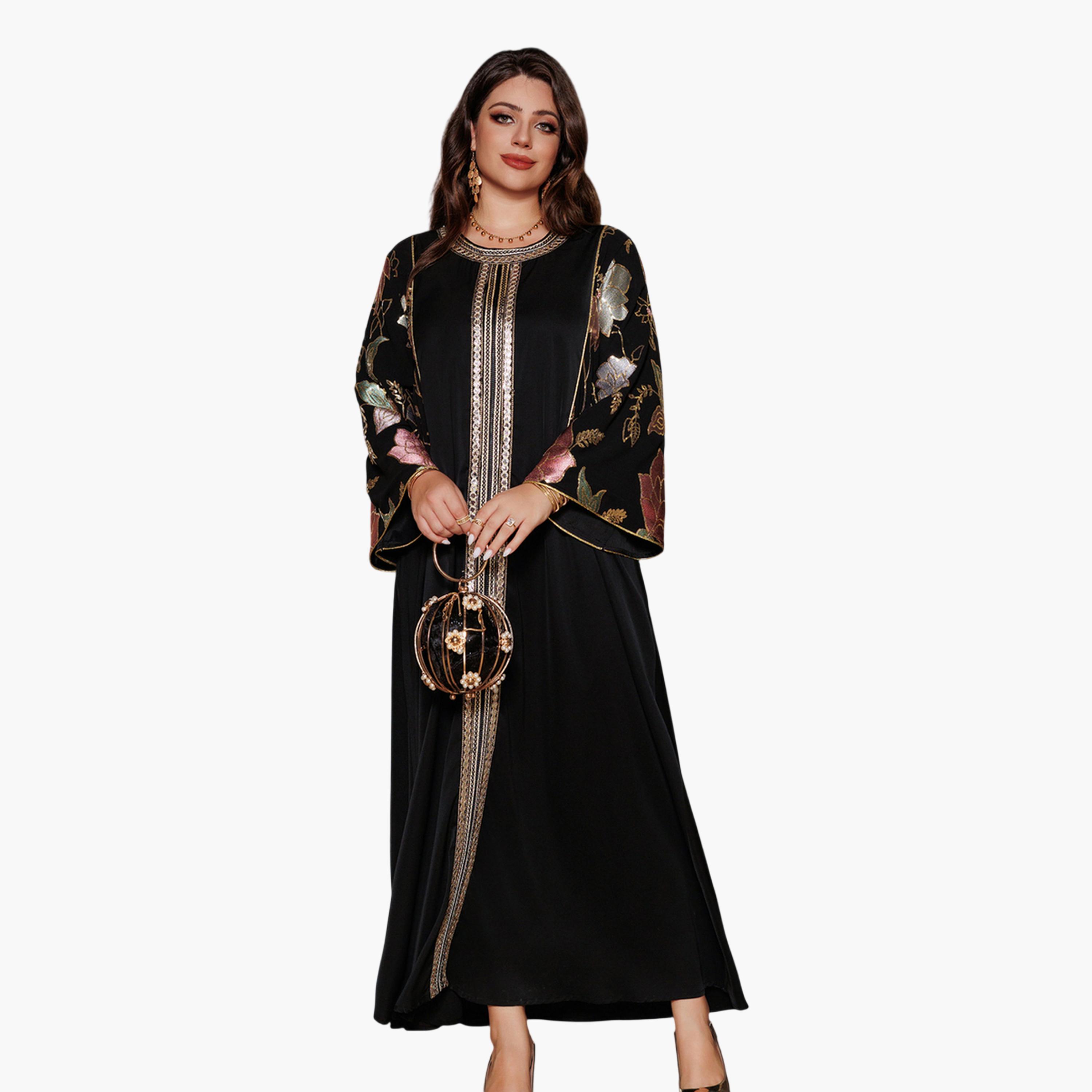 Take Two Black Round Neck Jalabiya with Sequin Embroidery-women-arabicclothing-jalabiyas-image-4