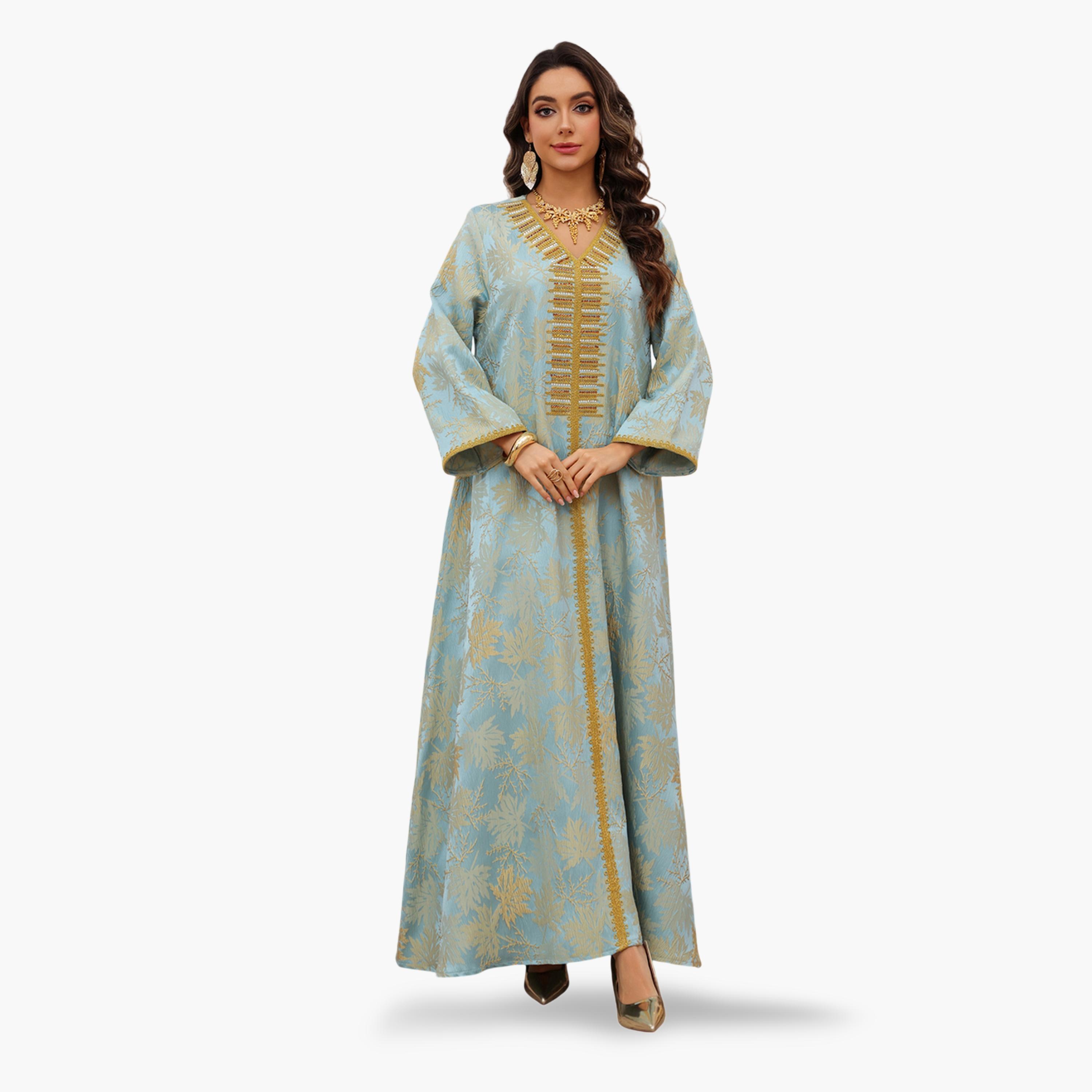 Take Two Teal Jacquard A-Line Jalabiya-women-arabicclothing-jalabiyas-image-1