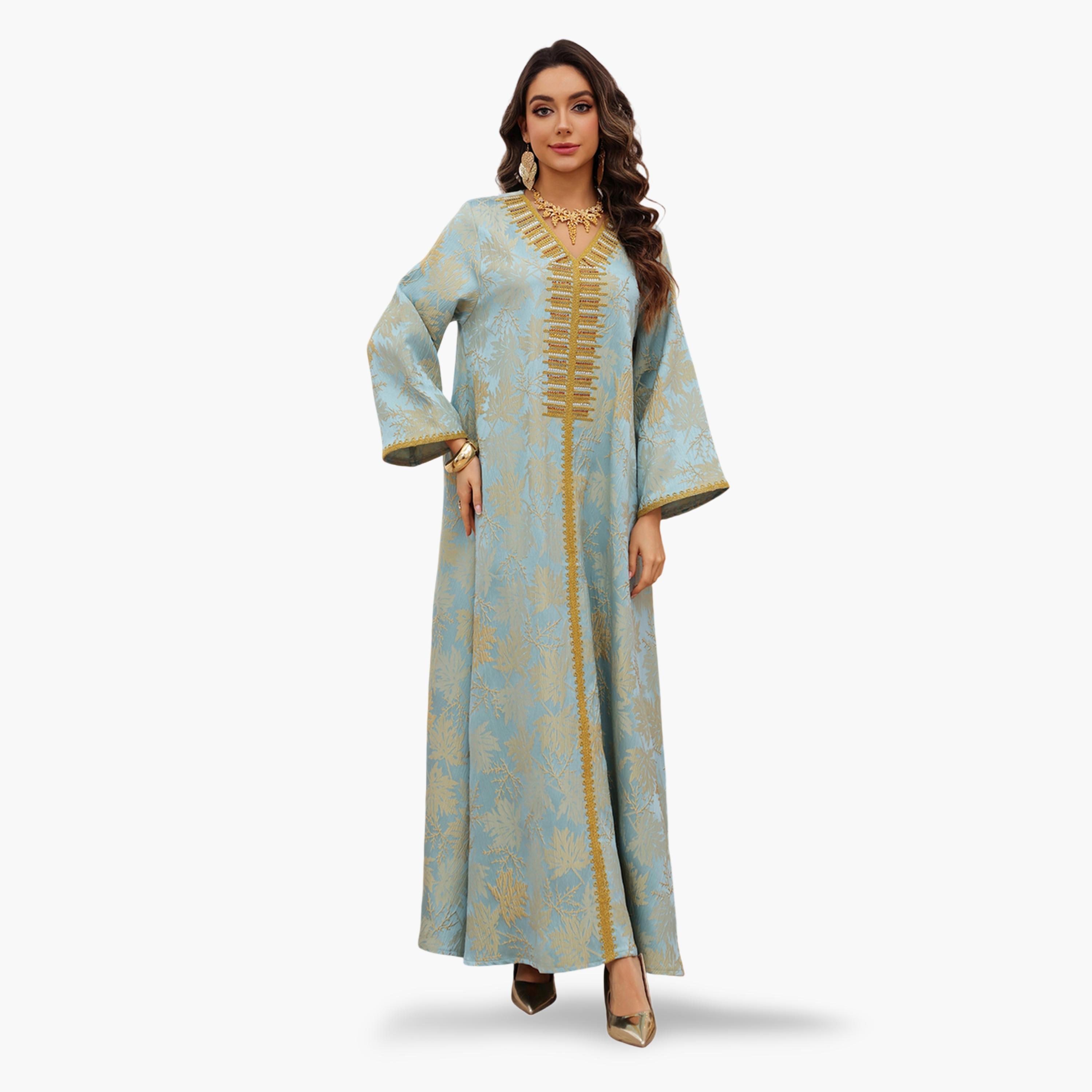 Take Two Teal Jacquard A-Line Jalabiya-women-arabicclothing-jalabiyas-image-2