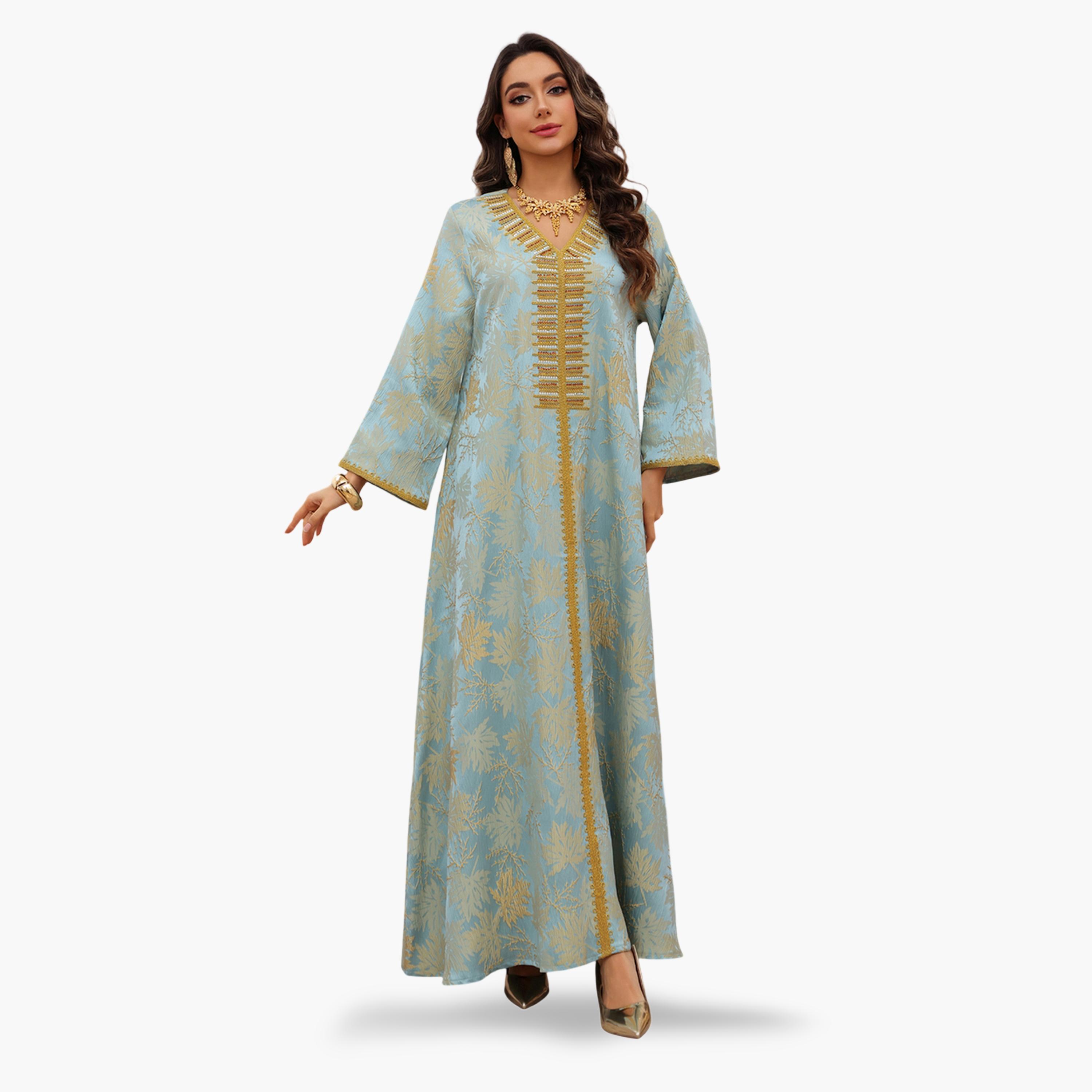 Take Two Teal Jacquard A-Line Jalabiya-women-arabicclothing-jalabiyas-image-3