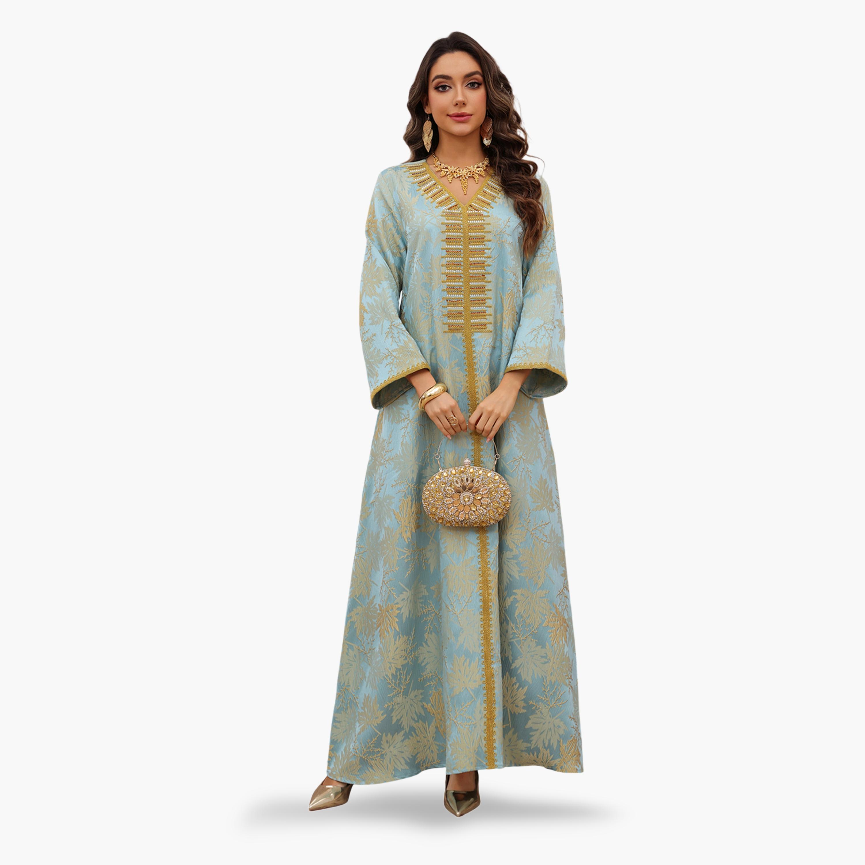 Take Two Teal Jacquard A-Line Jalabiya-women-arabicclothing-jalabiyas-image-4