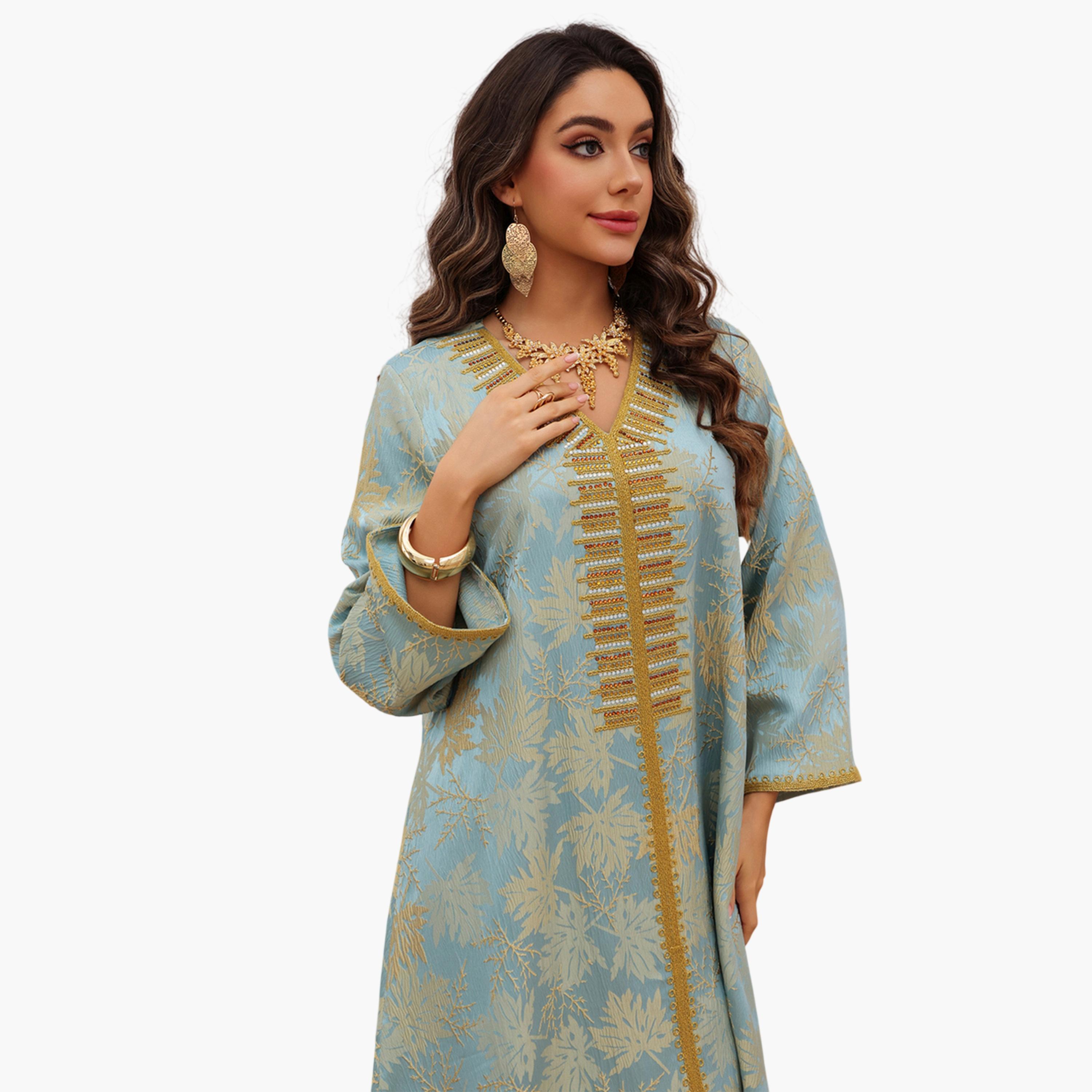 Take Two Teal Jacquard A-Line Jalabiya-women-arabicclothing-jalabiyas-image-5