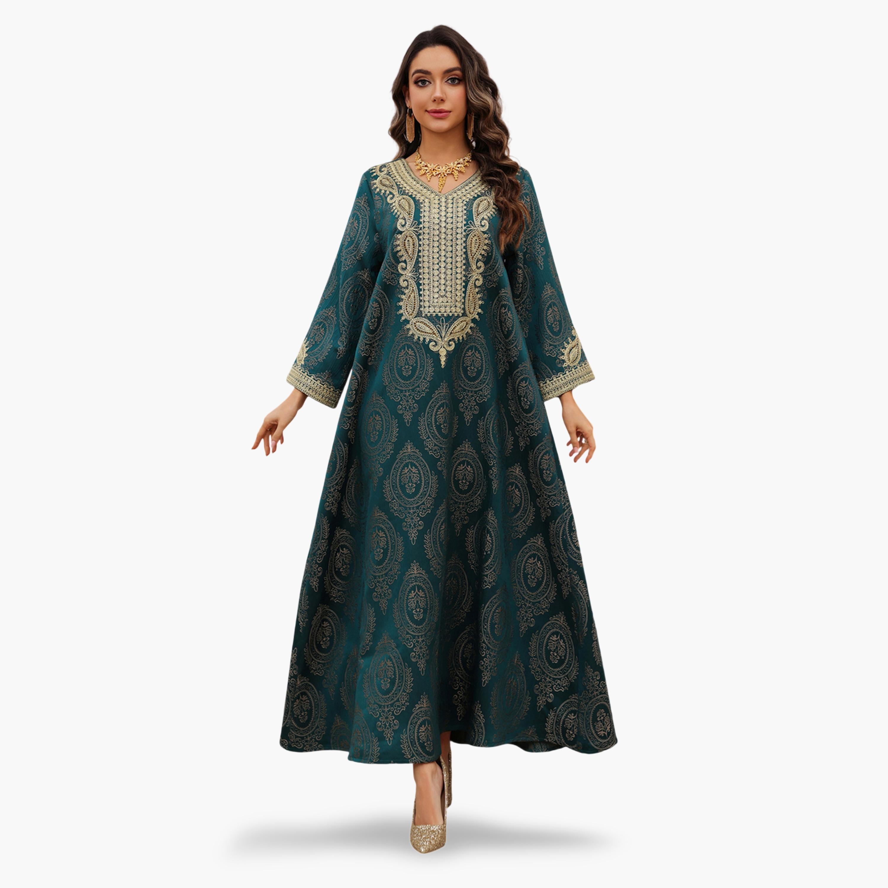 Take Two Mirror Flower Embroidered Jalabiya-women-arabicclothing-jalabiyas-image-1