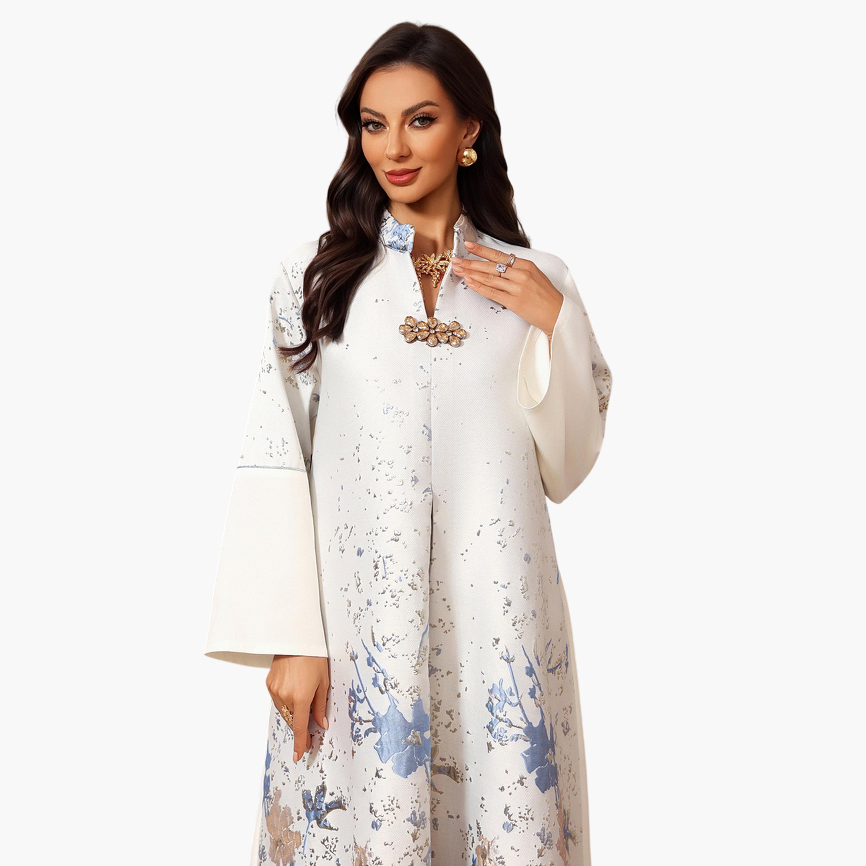 Take Two Floral Jacquard Ankle-Length A-Line Jalabiya Dress-women-arabicclothing-jalabiyas-image-3