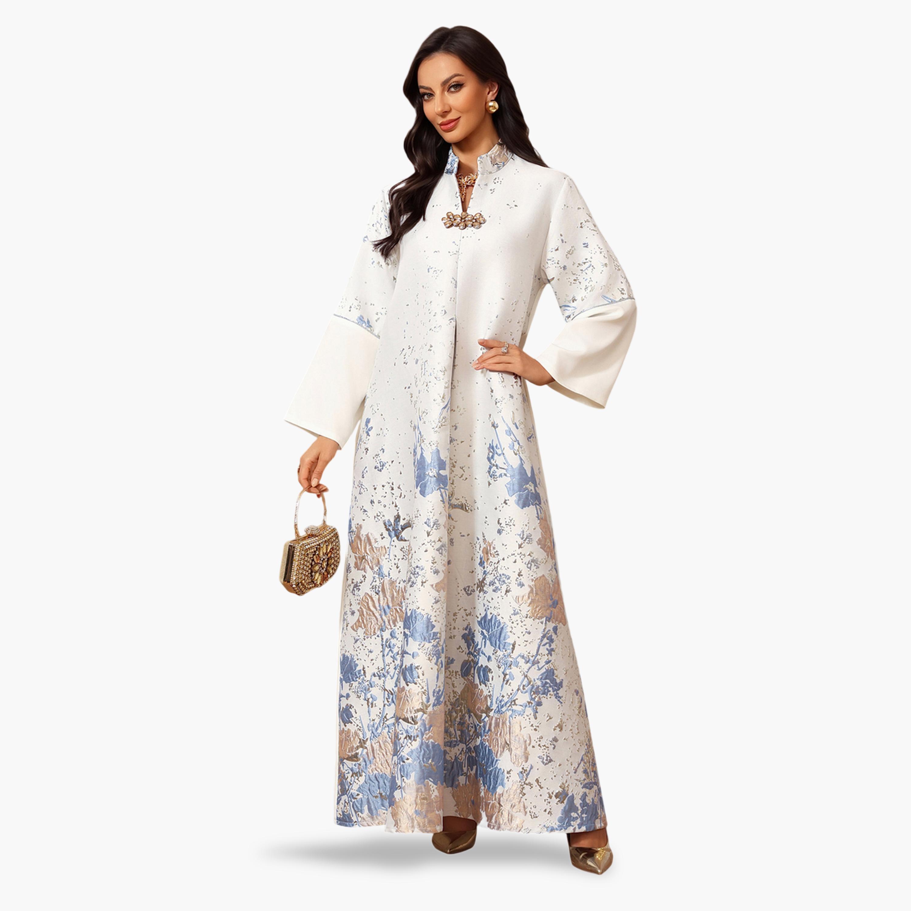 Take Two Floral Jacquard Ankle-Length A-Line Jalabiya Dress-women-arabicclothing-jalabiyas-image-4