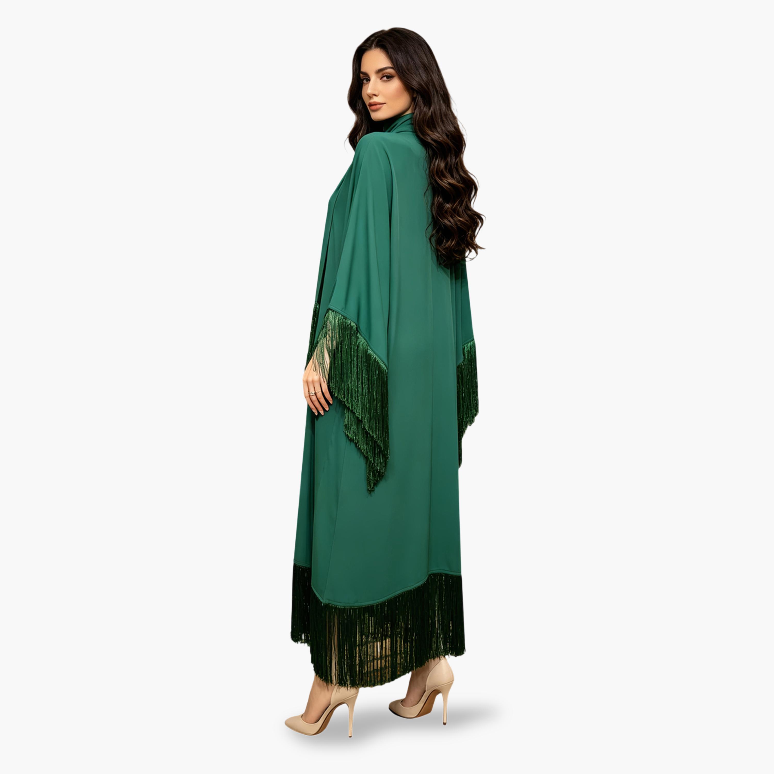 Take Two Emerald Green Plain Jalabiya with Tassel Trim-women-arabicclothing-jalabiyas-image-5