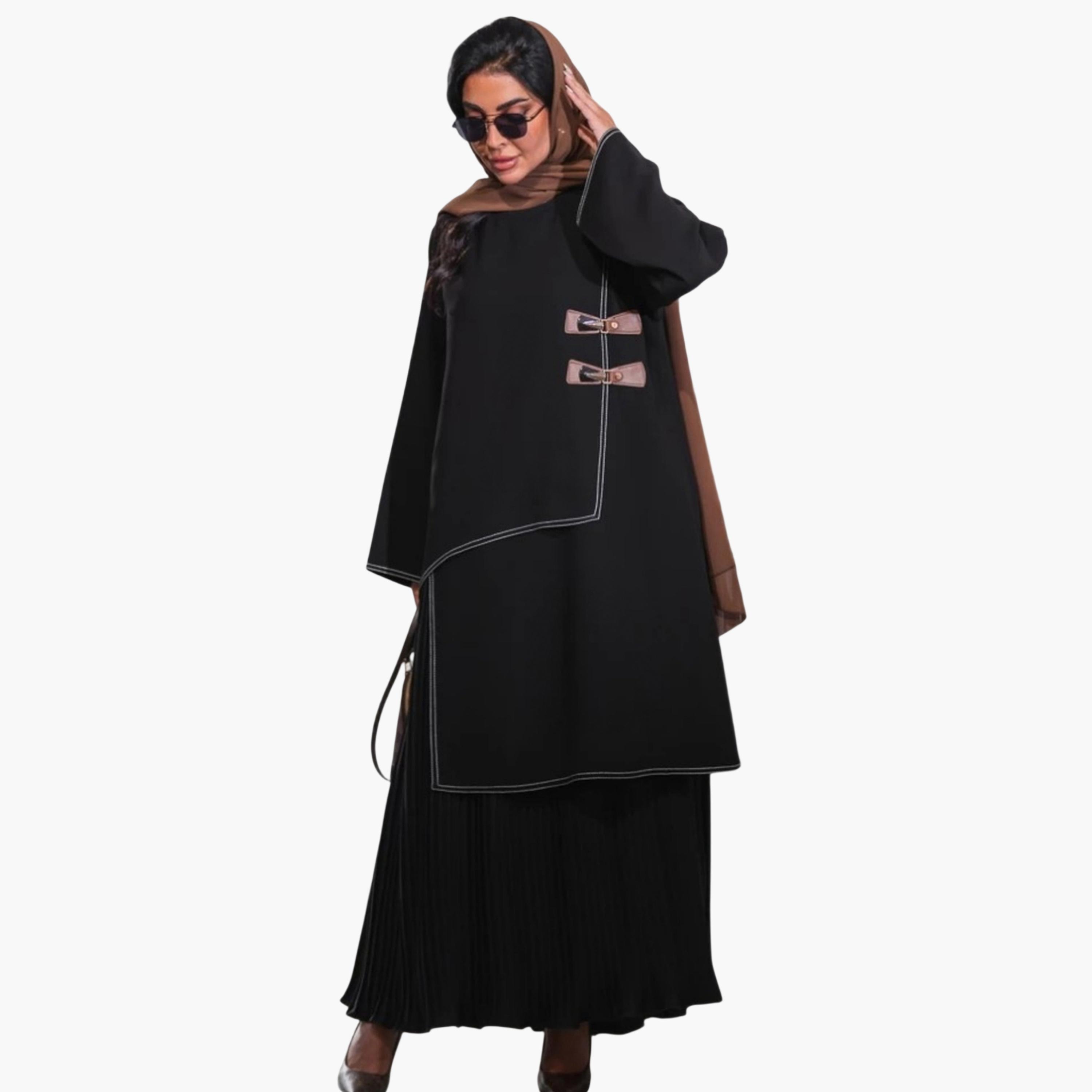 Take Two Elegant Black Smock Jalabiya with Pleated Skirt-women-arabicclothing-jalabiyas-image-1