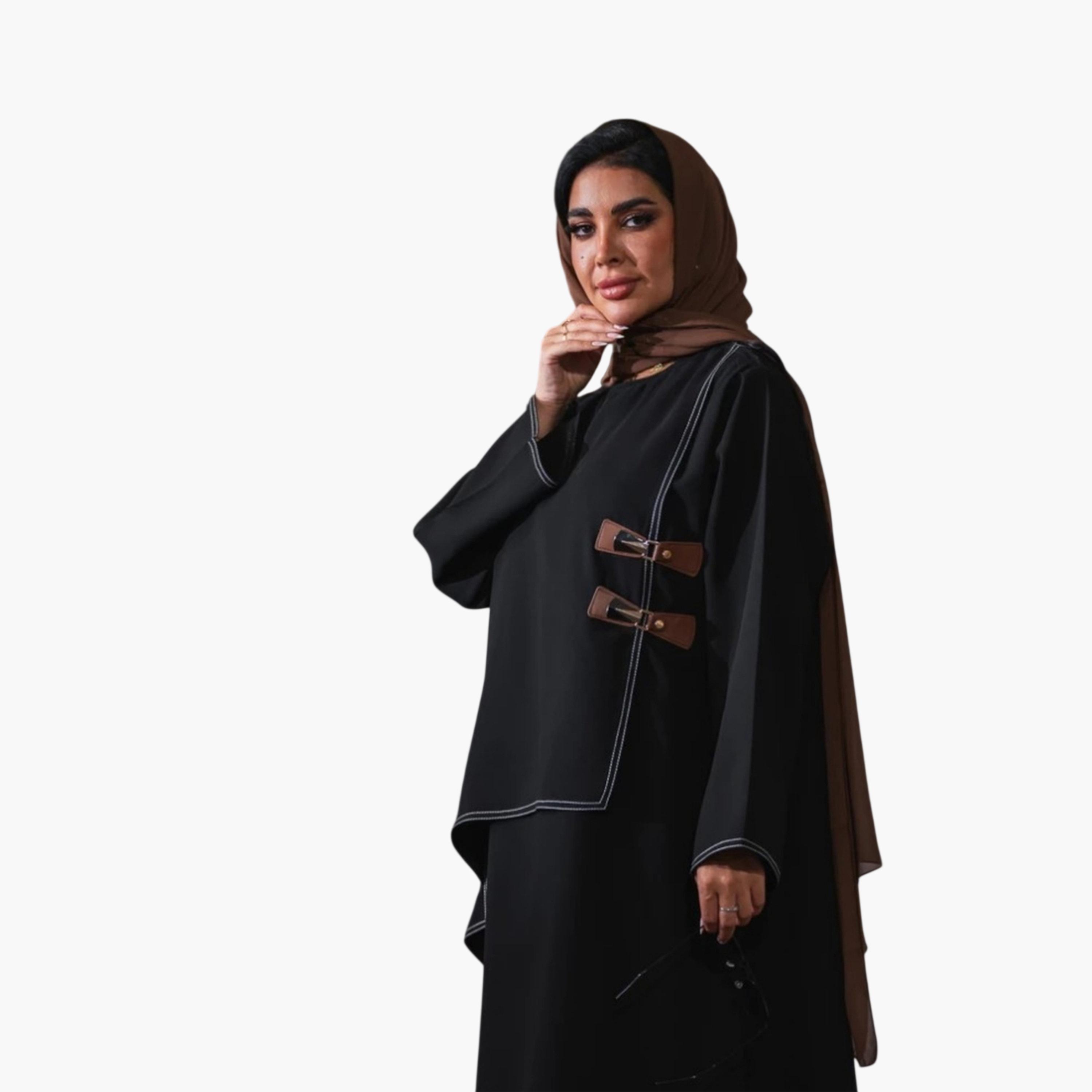 Take Two Elegant Black Smock Jalabiya with Pleated Skirt-women-arabicclothing-jalabiyas-image-2