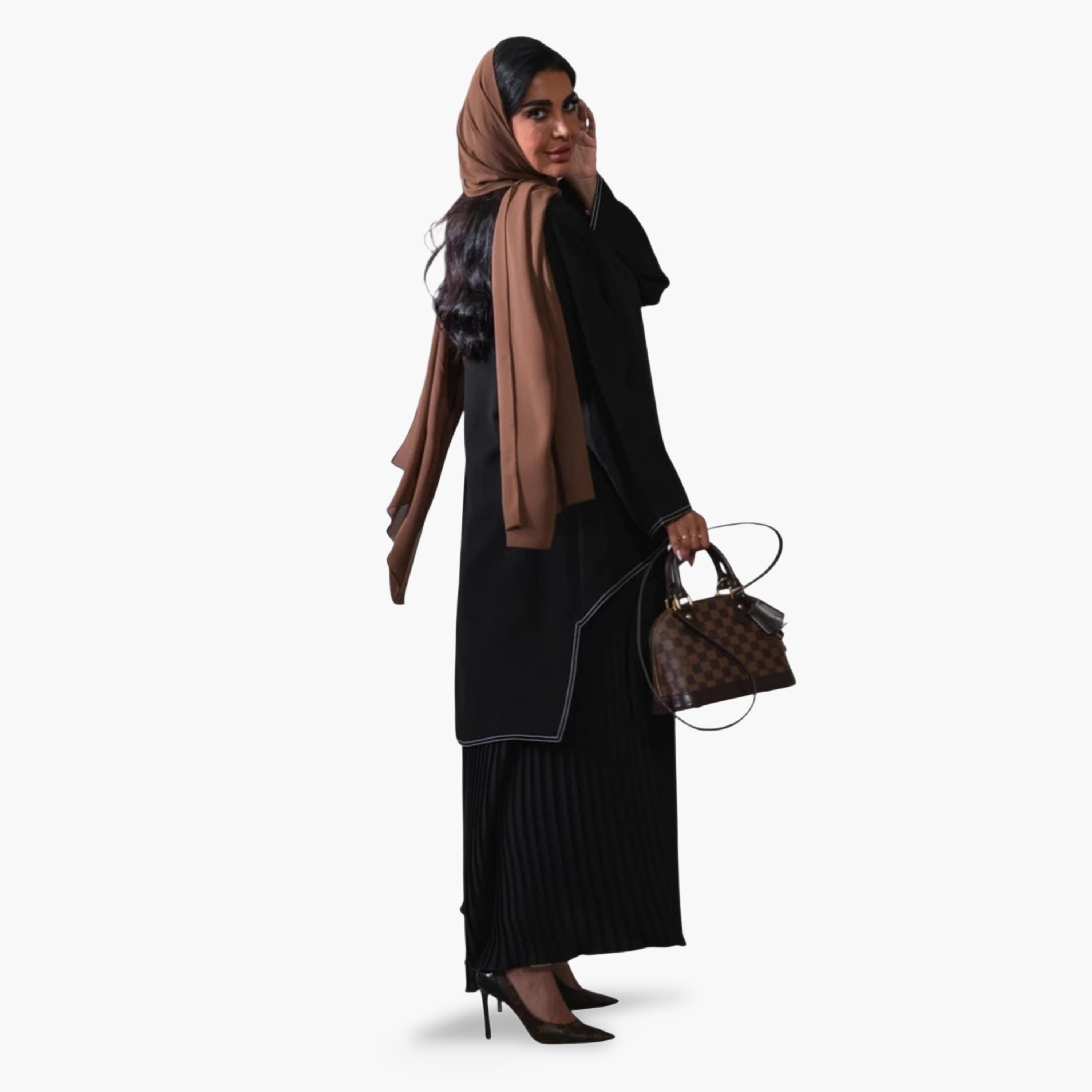 Take Two Elegant Black Smock Jalabiya with Pleated Skirt-women-arabicclothing-jalabiyas-image-3