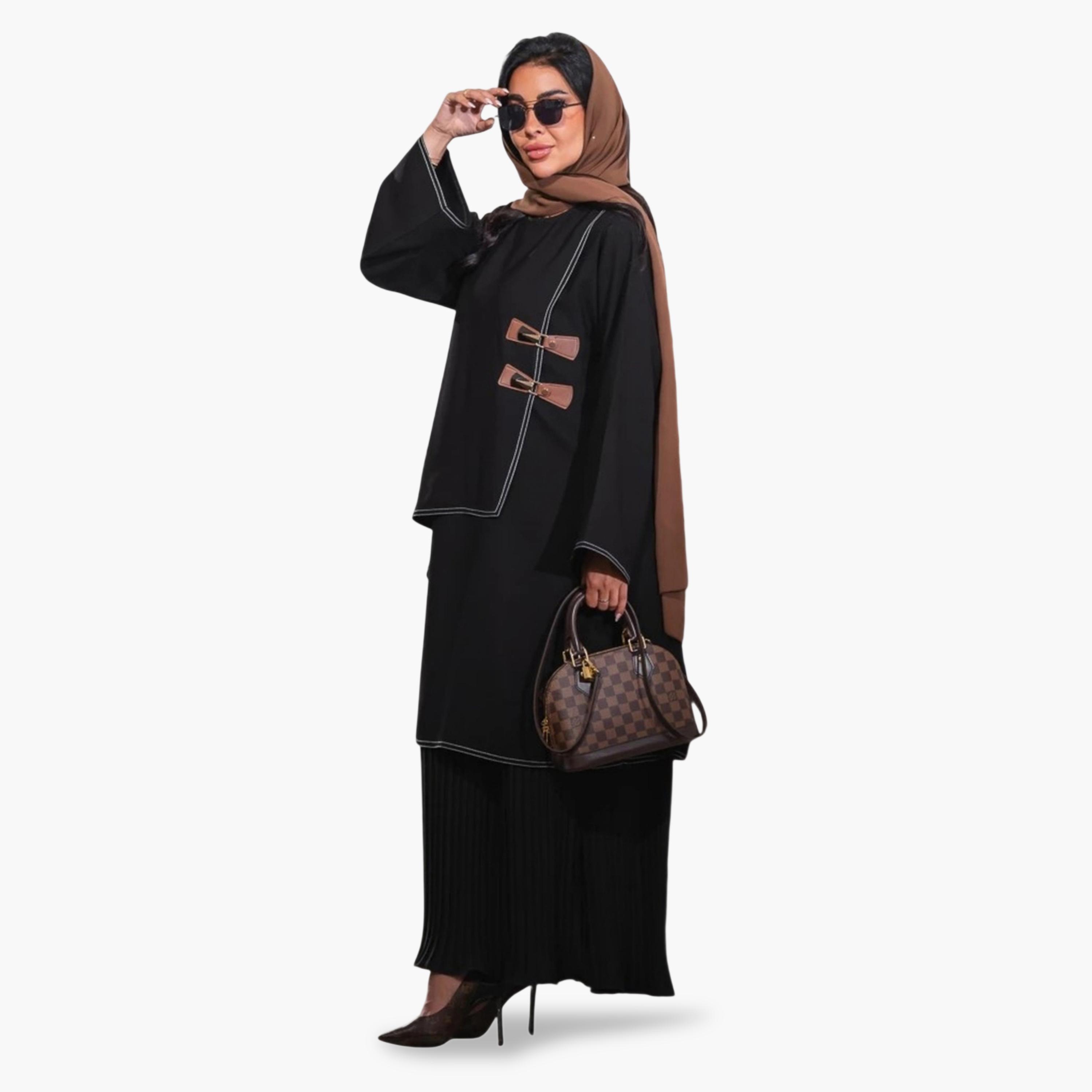 Take Two Elegant Black Smock Jalabiya with Pleated Skirt-women-arabicclothing-jalabiyas-image-4