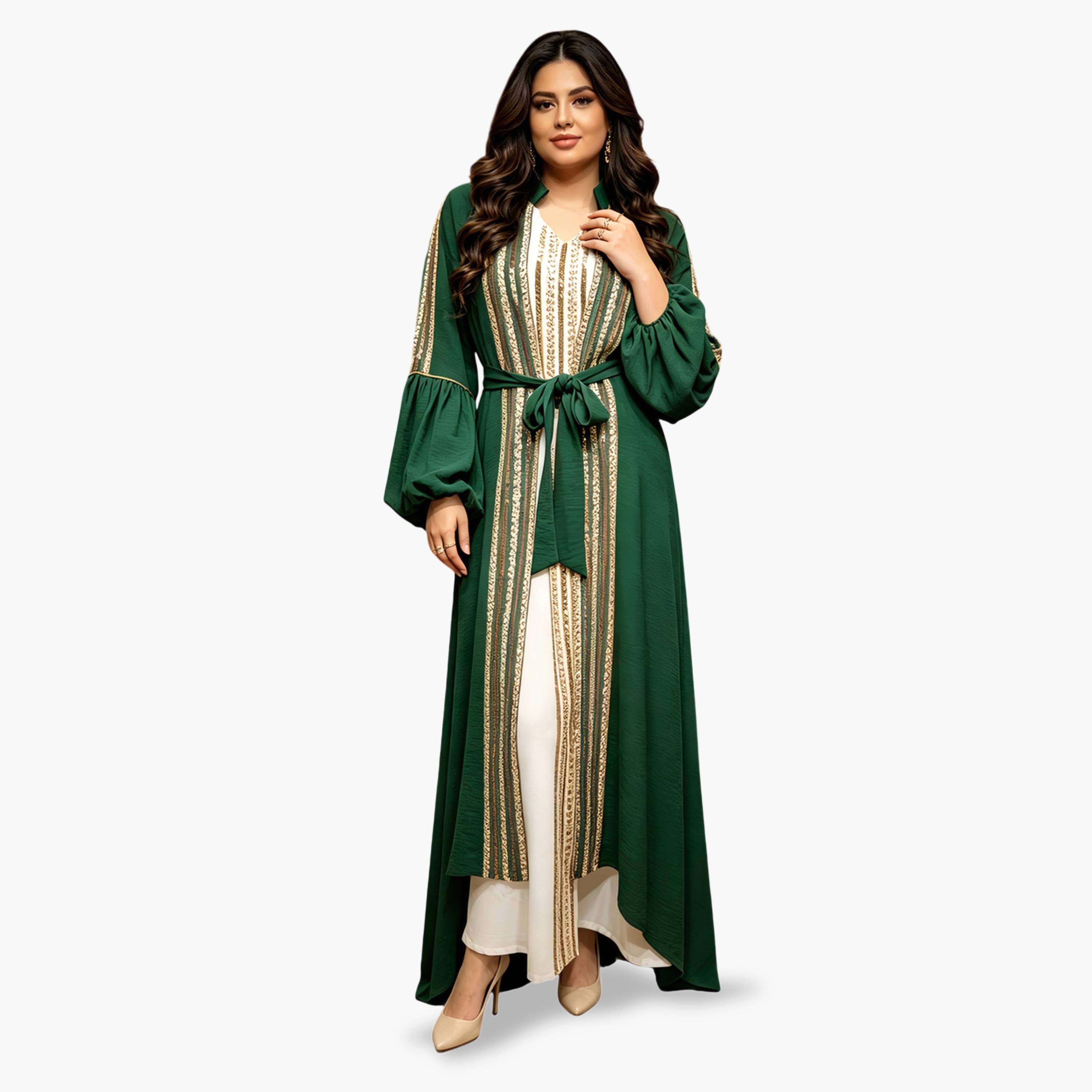 Take Two Emerald Embellished Sequin Dress and Abaya Set-women-arabicclothing-sets-image-2