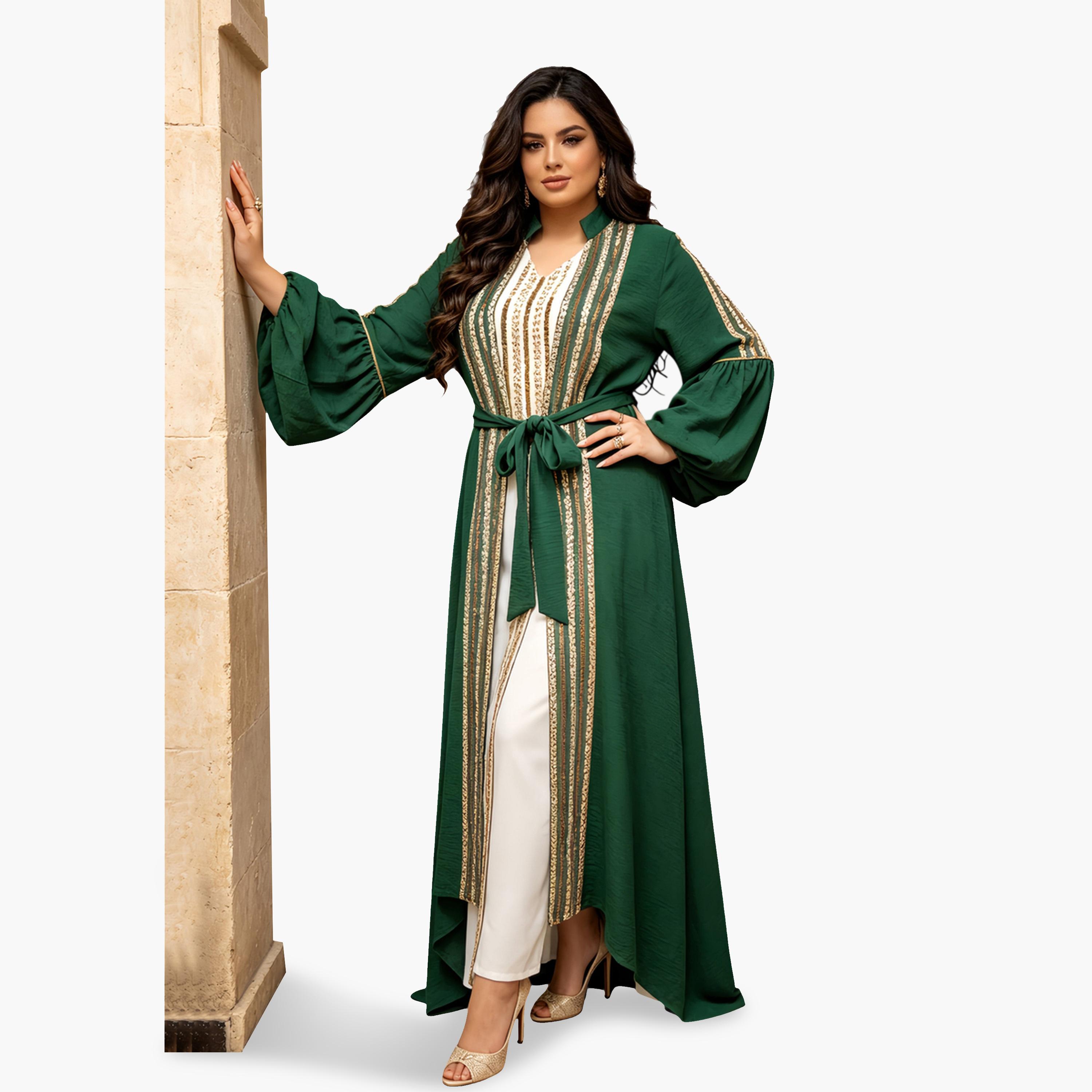 Take Two Emerald Embellished Sequin Dress and Abaya Set-women-arabicclothing-sets-image-4