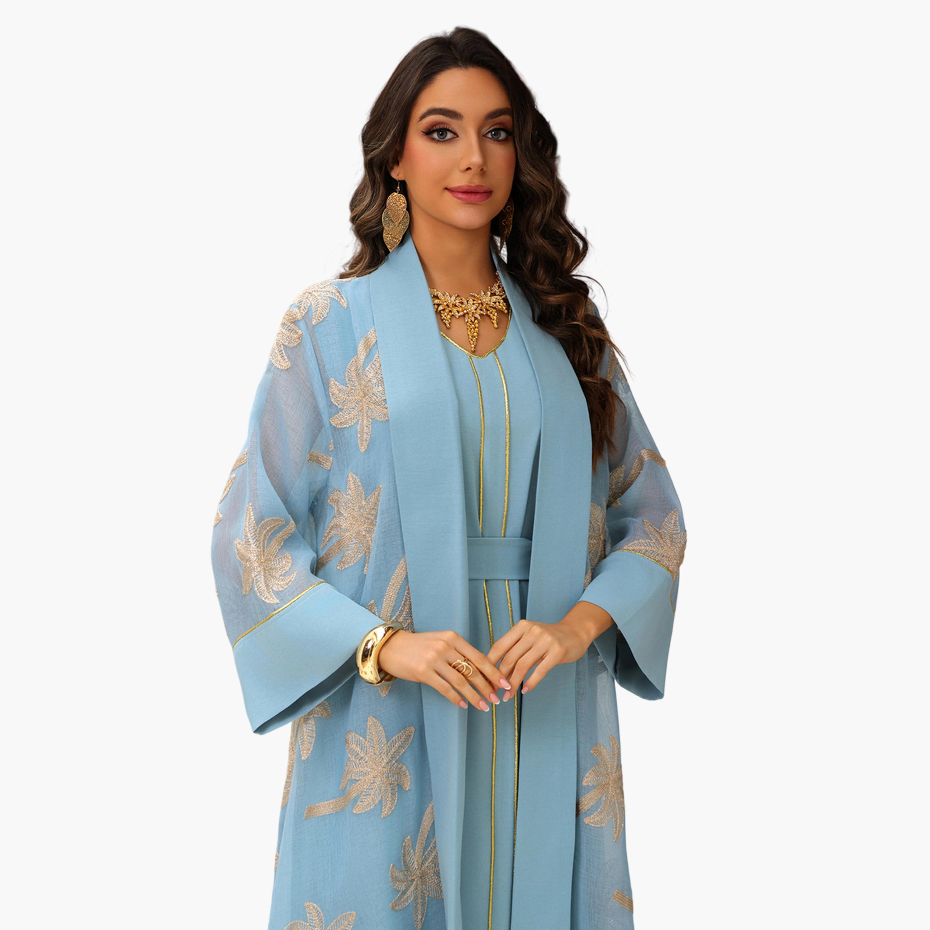 طقم منسق من عباية وفستان مطرز باللون الأزرق-women-arabicclothing-sets-image-5
