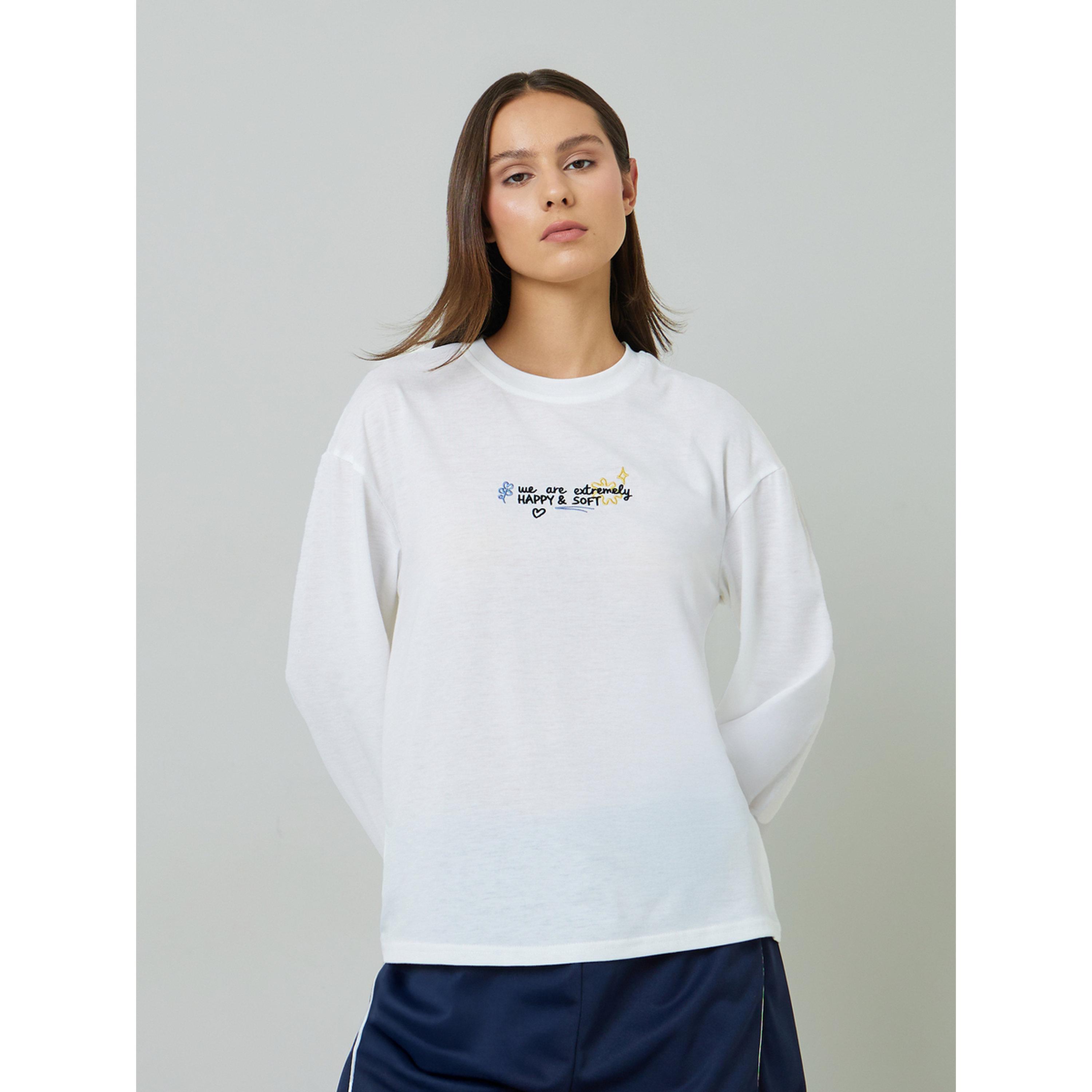 Styli White Embroidered Long Sleeves Regular Fit T-Shirt-women-clothing-tshirts-image-1