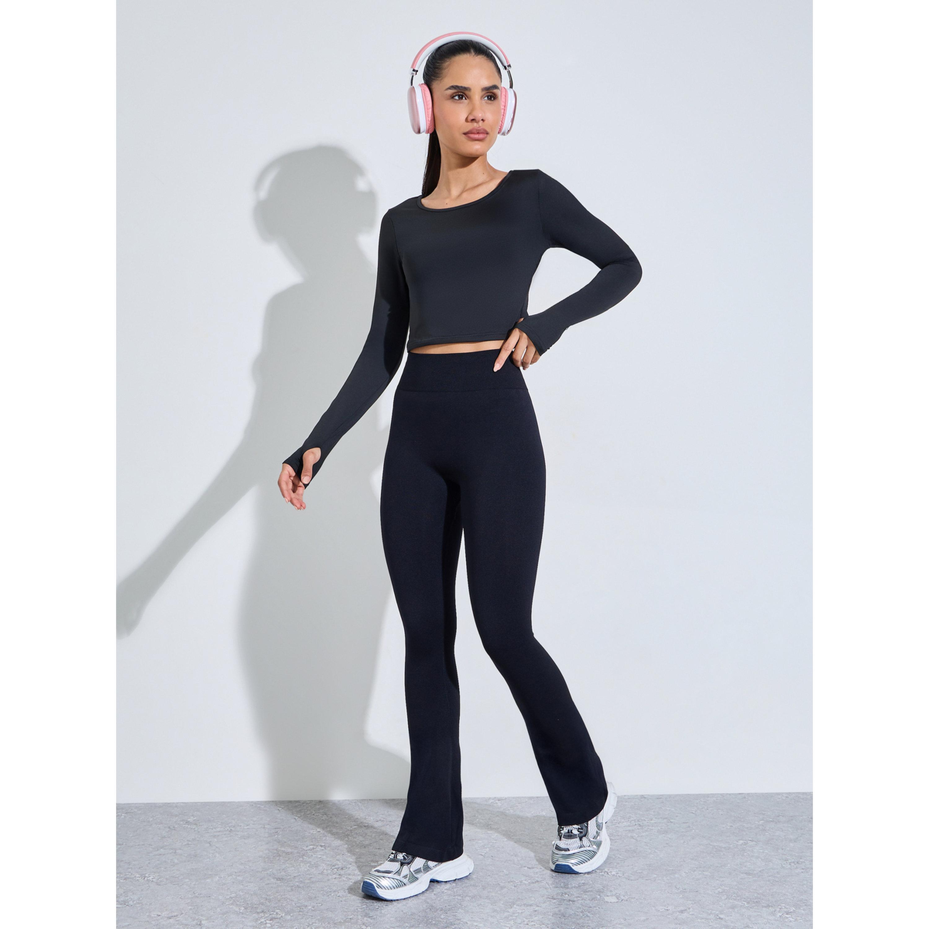 Styli Black Long Sleeve Thumbhole Active Crop Top-sports-women-clothing-tshirtsandvests-image-2