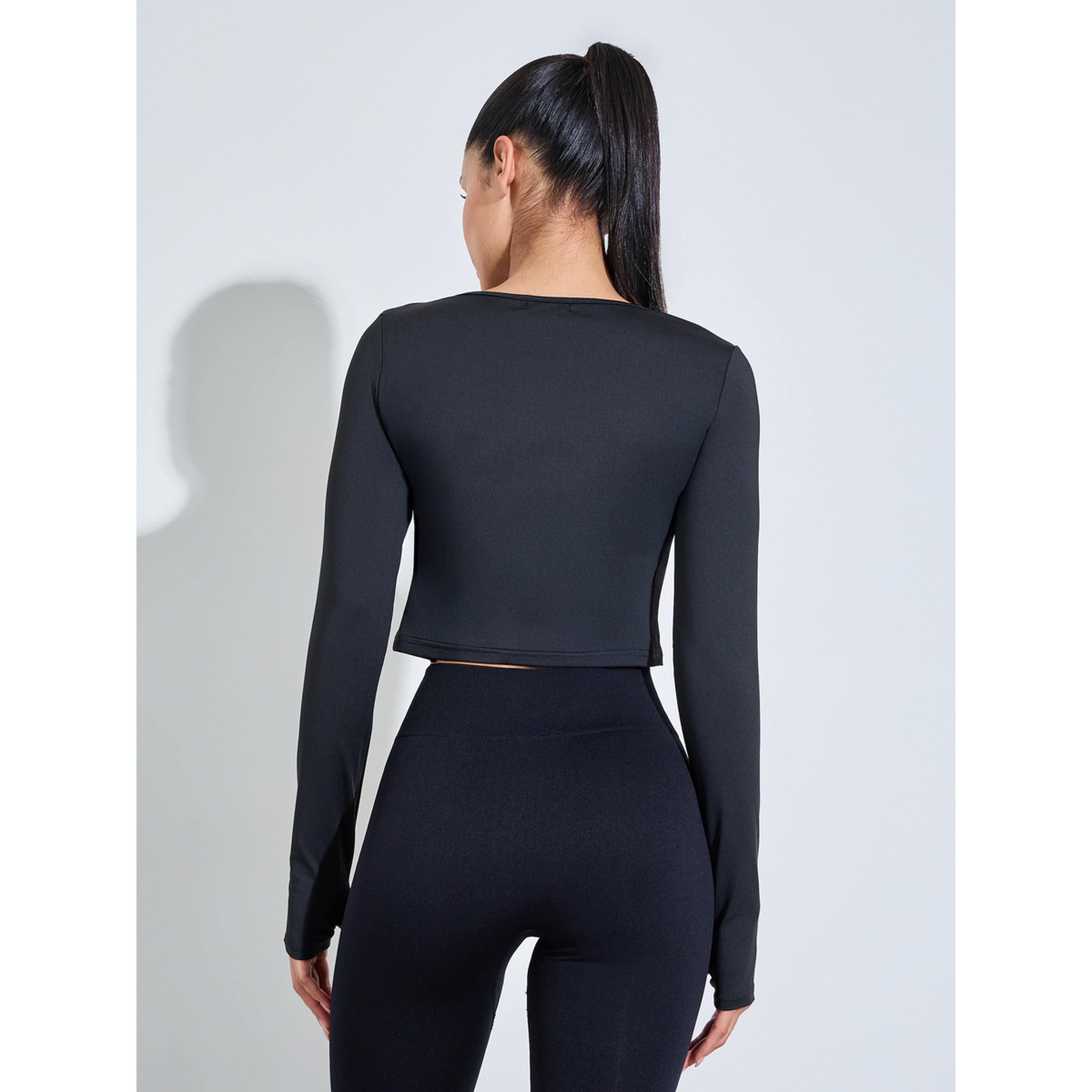 Styli Black Long Sleeve Thumbhole Active Crop Top-sports-women-clothing-tshirtsandvests-image-3