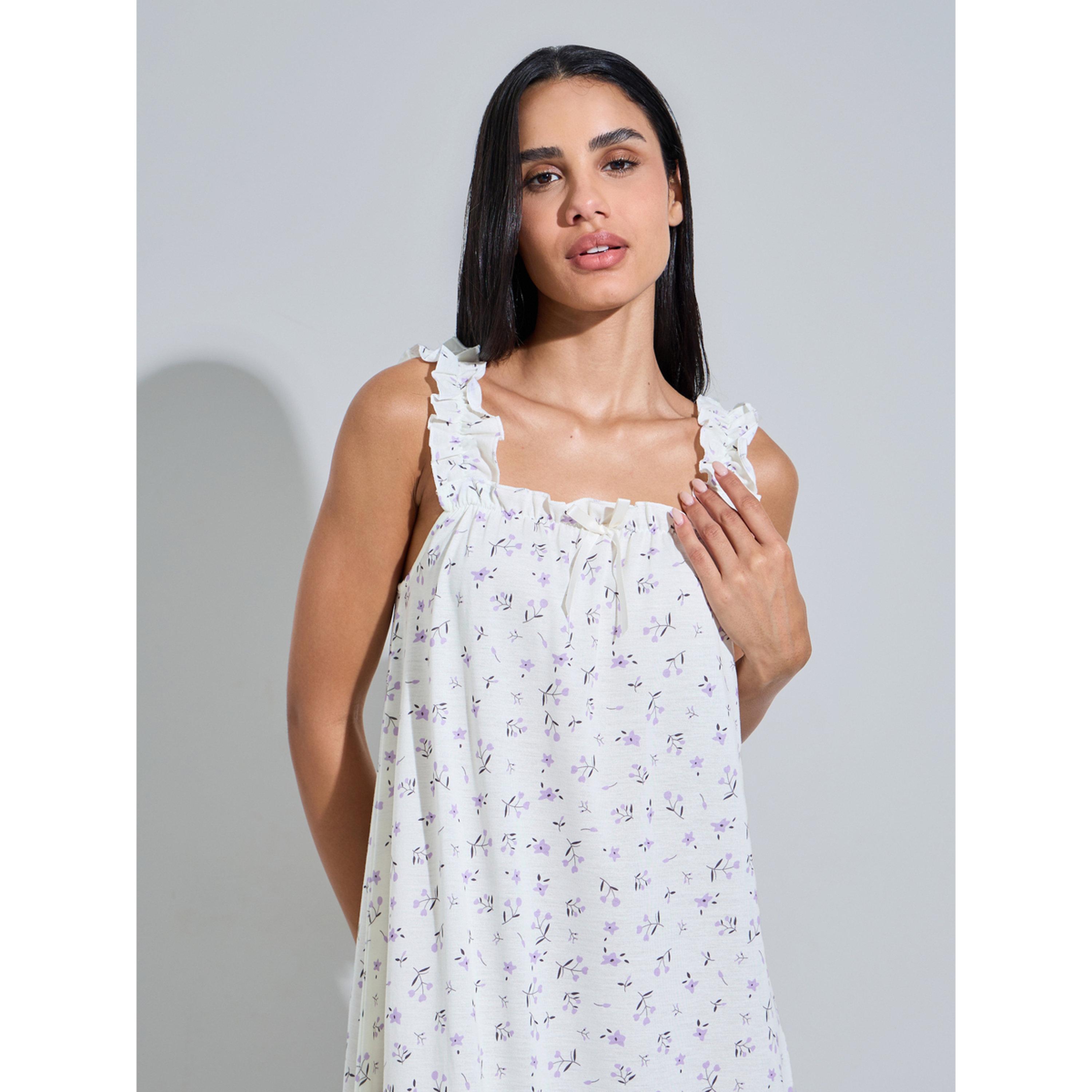 قميص نوم طويل بحمالات كشكشة وطبعة أزهار متعدد الألوان-women-clothing-nightwear-nighties-image-2