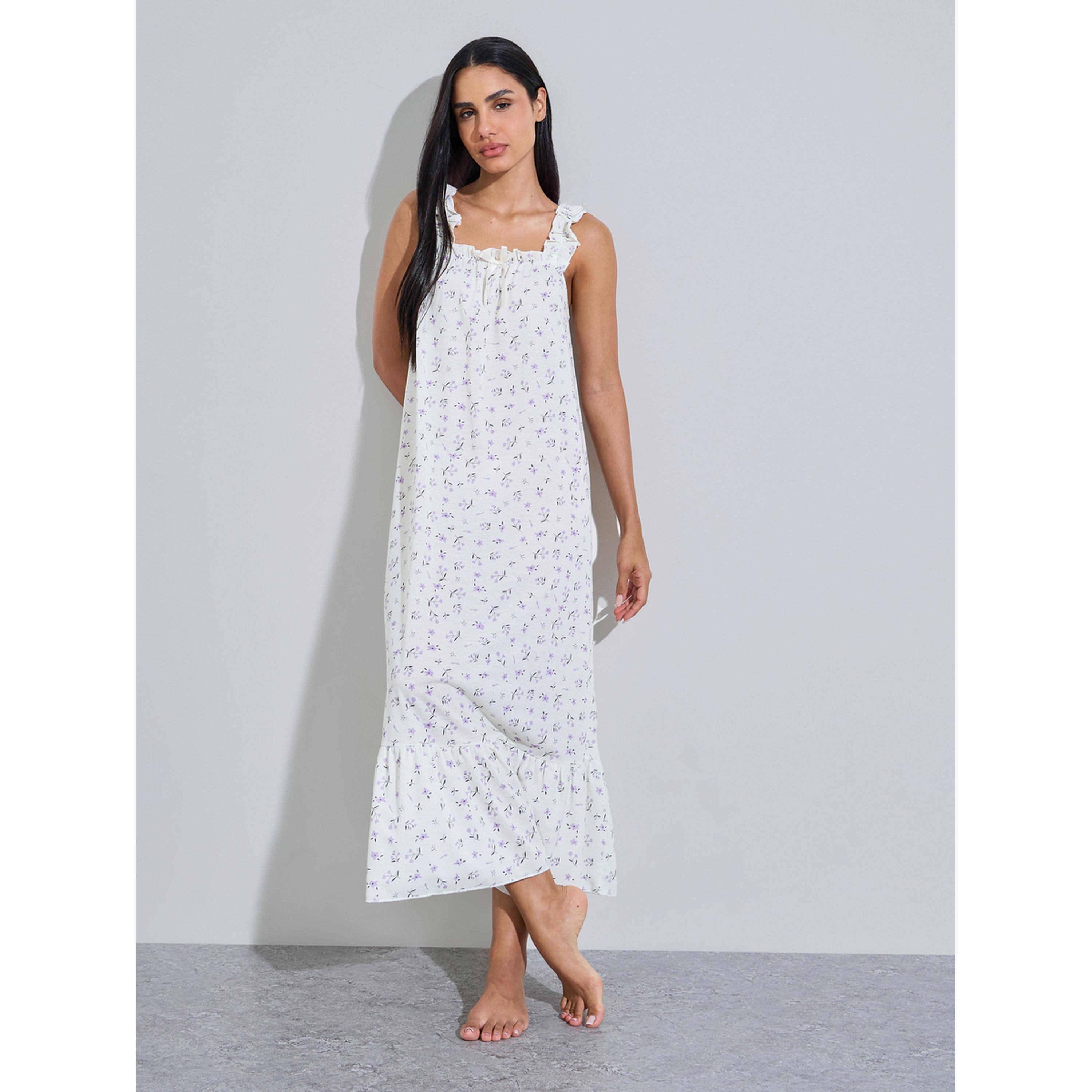 قميص نوم طويل بحمالات كشكشة وطبعة أزهار متعدد الألوان-women-clothing-nightwear-nighties-image-3