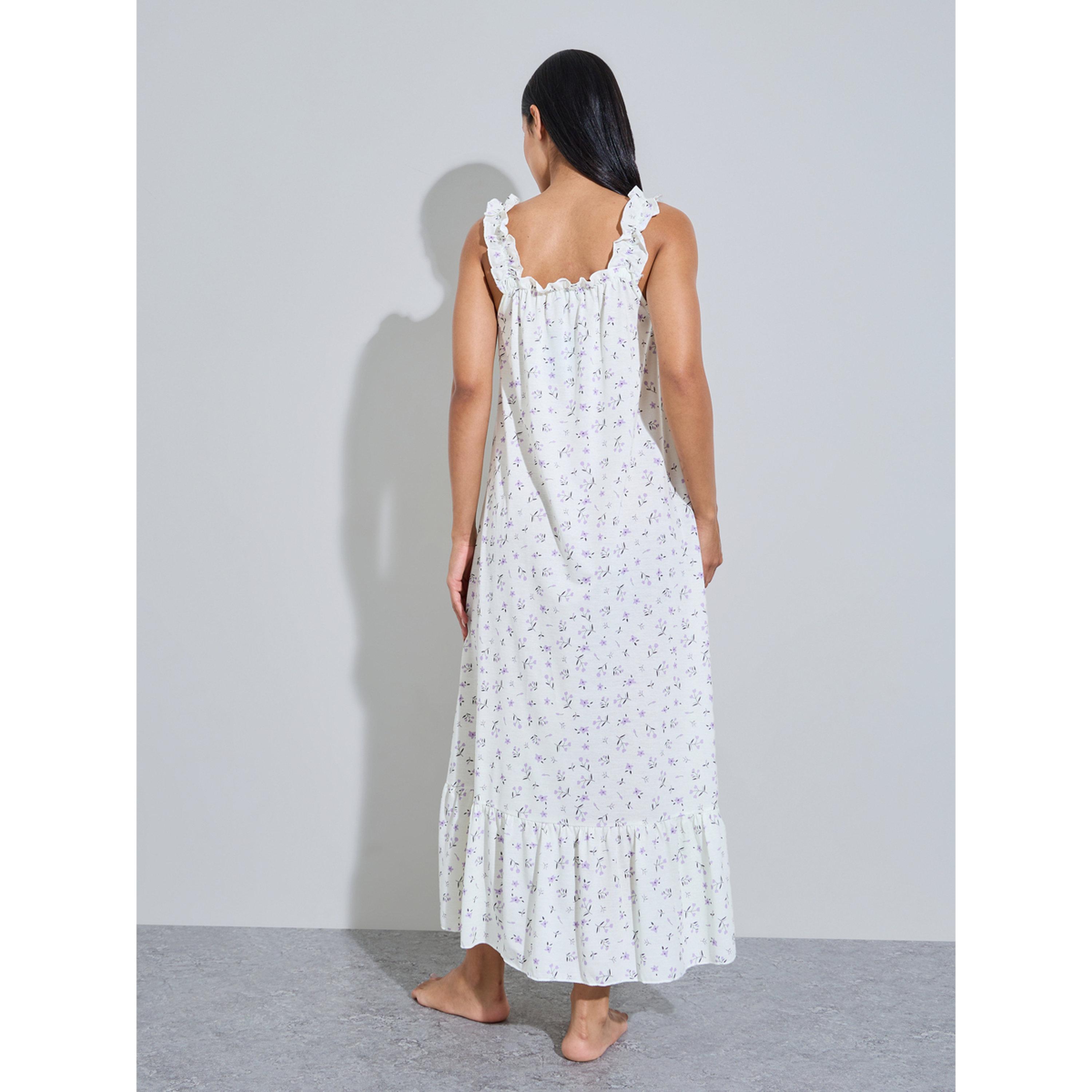 قميص نوم طويل بحمالات كشكشة وطبعة أزهار متعدد الألوان-women-clothing-nightwear-nighties-image-4