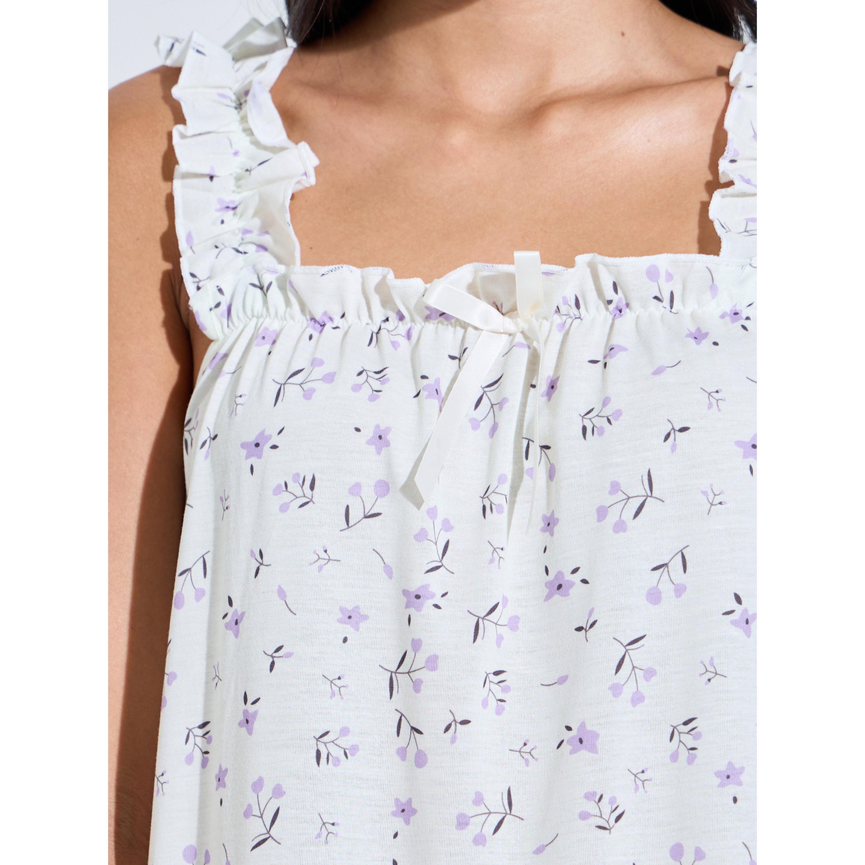 قميص نوم طويل بحمالات كشكشة وطبعة أزهار متعدد الألوان-women-clothing-nightwear-nighties-image-5