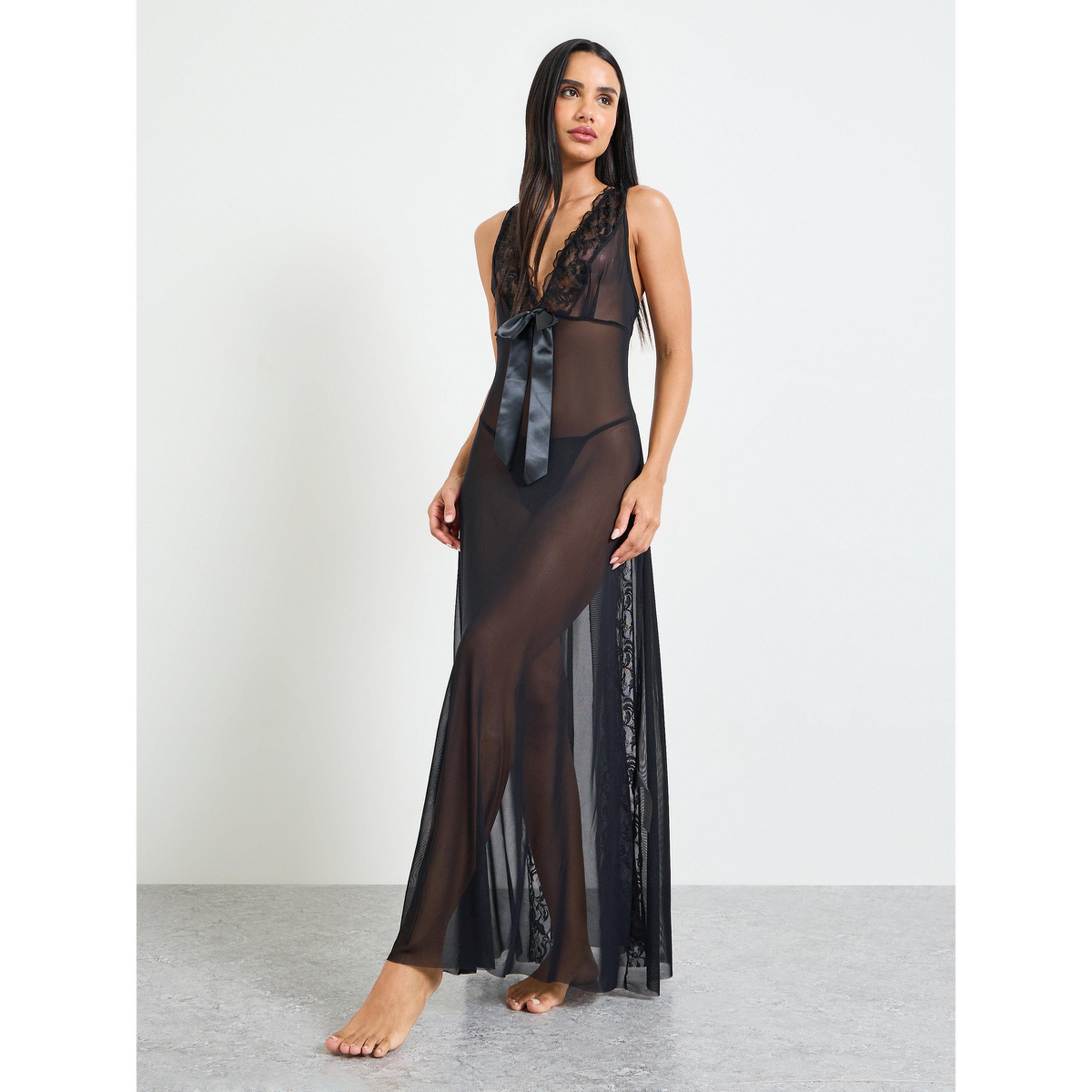 Take Two Black Sheer Maxi Slip with Lace Insert-women-clothing-lingerie-lingeriesets-image-1