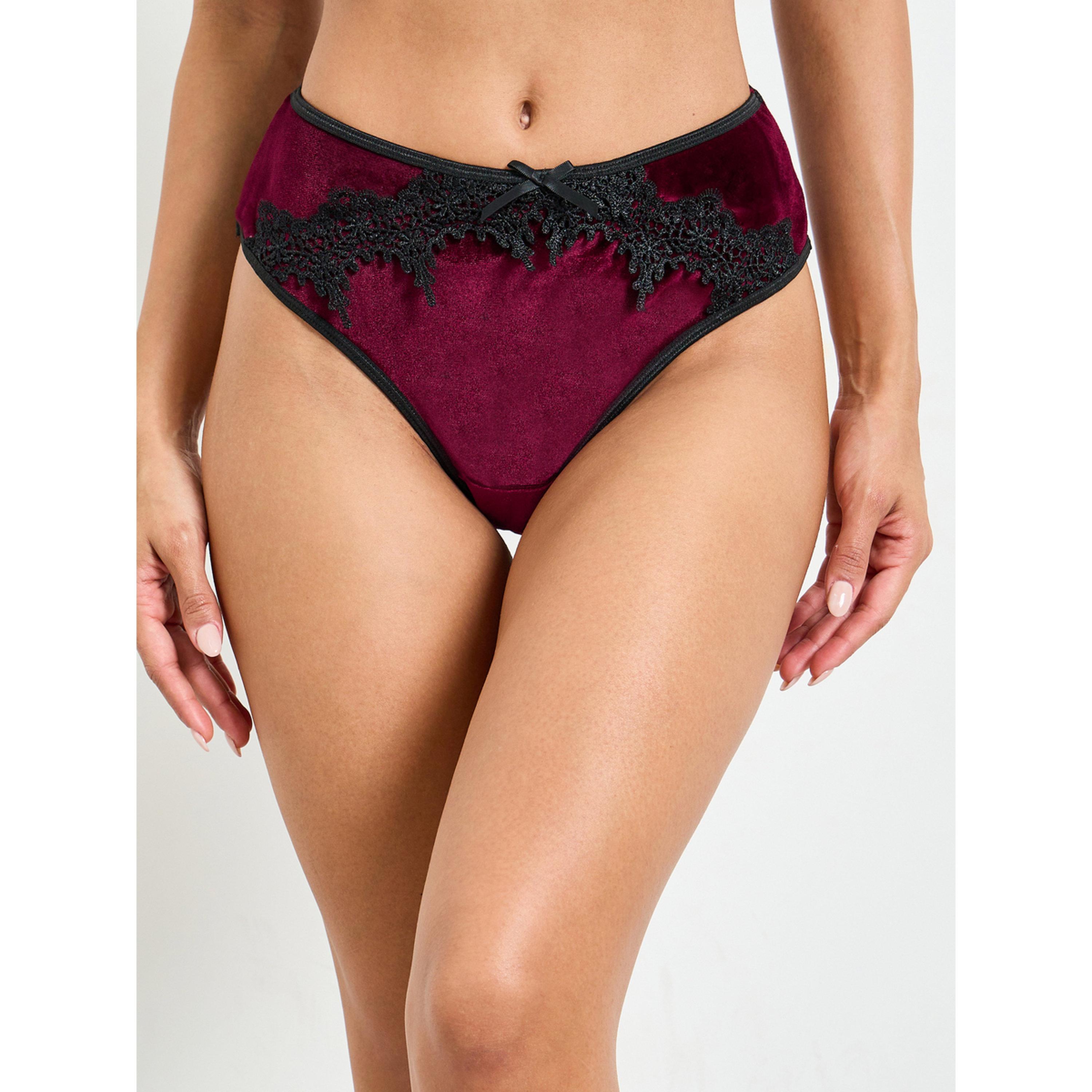 طقم لانجري دانتيل ميدي باللون العنابي-women-clothing-lingerie-lingeriesets-image-4