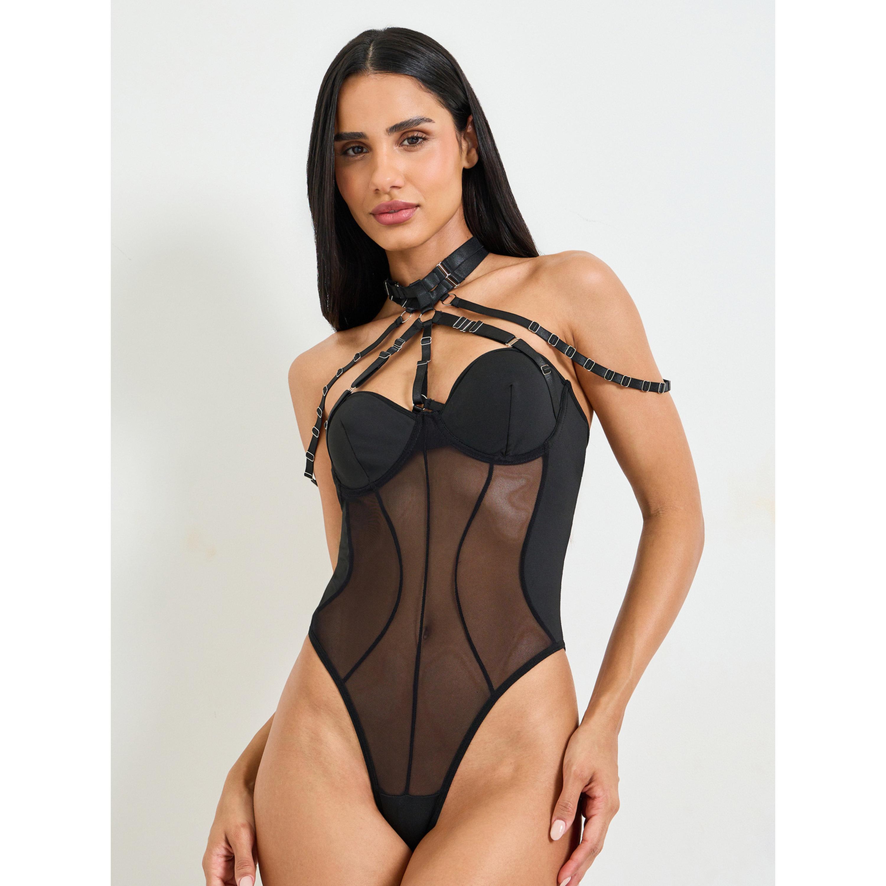 Take Two Black Mesh Strap Teddy Lingerie Bodysuit-women-clothing-lingerie-babydollsandbodysuits-image-3