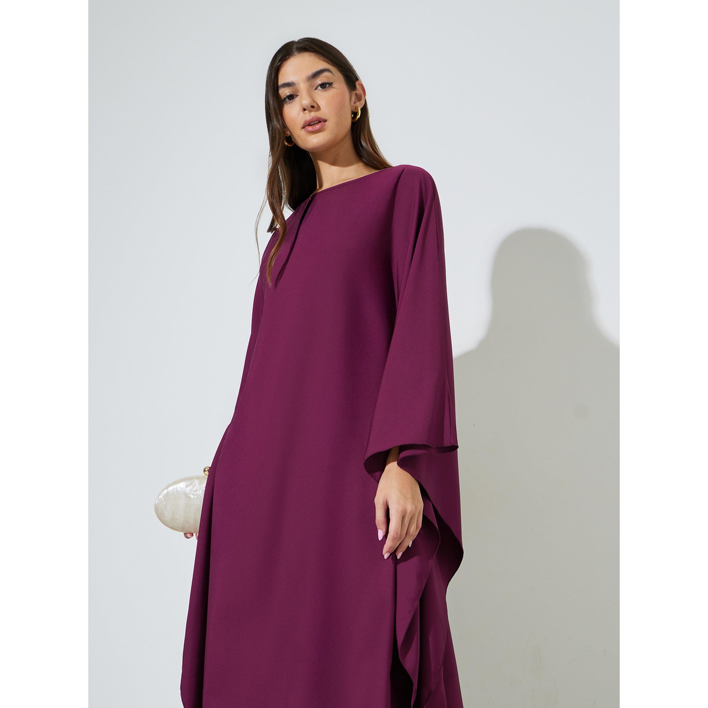 Styli Purple Solid Batwing Sleeves Maxi Kaftan Dress-women-arabicclothing-kaftan-image-2