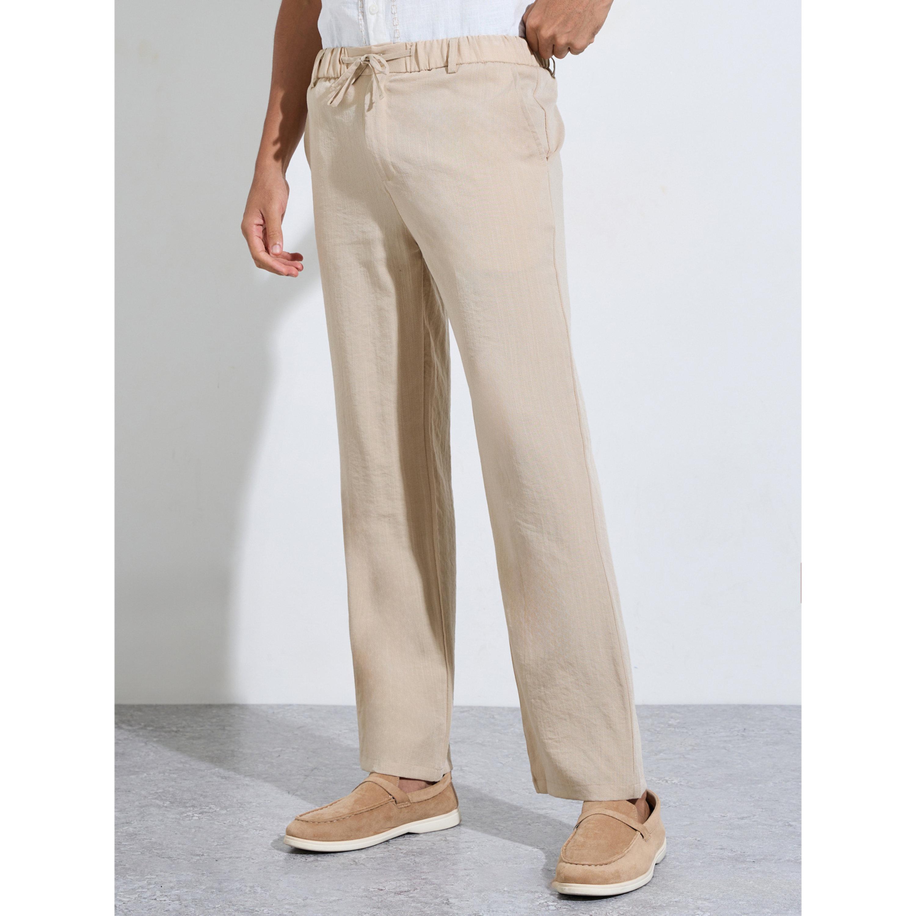 Take Two Men Plain Cotton Pants with Elastic Drawstring Waist-men-clothing-joggers-image-1