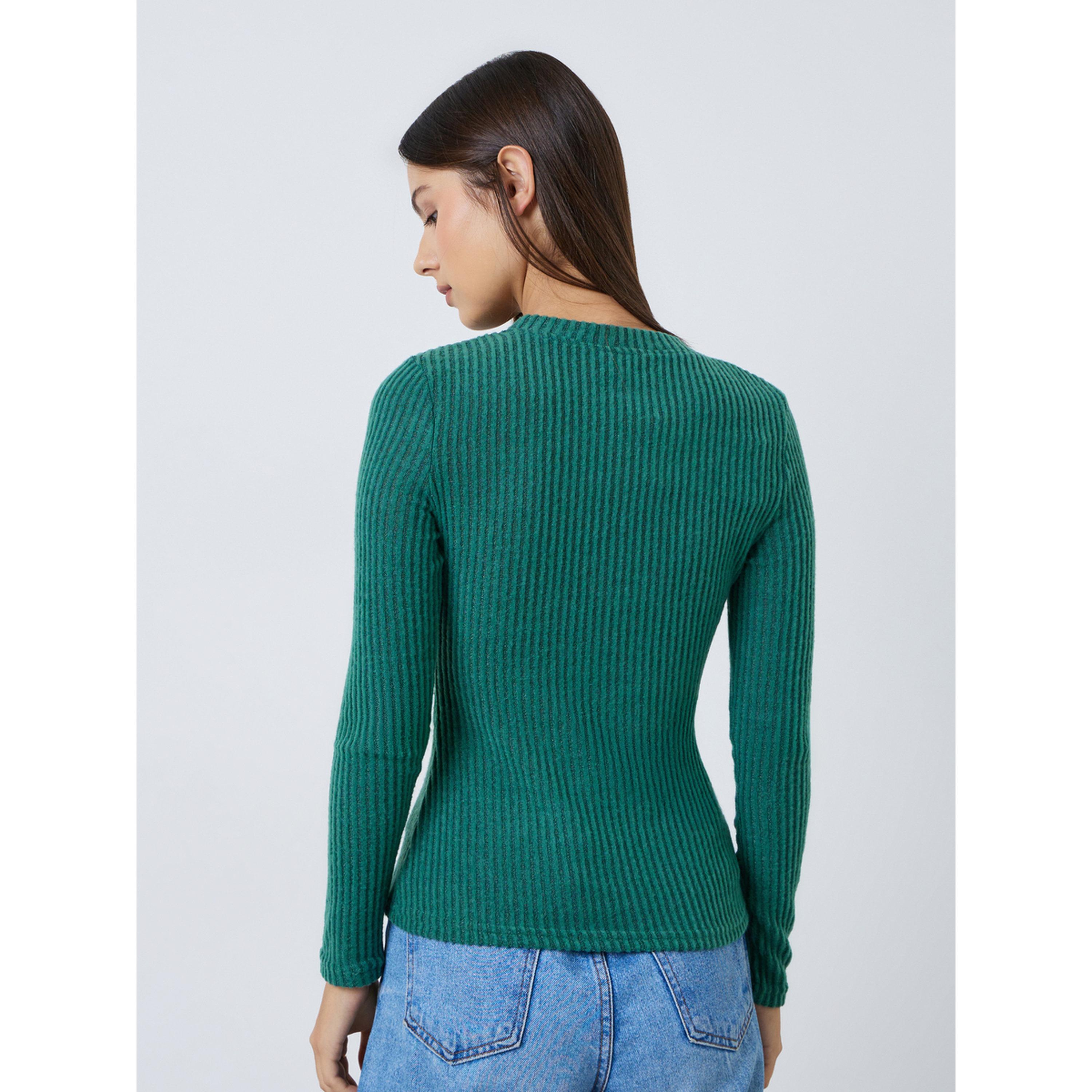 Styli Dark Green Ribbed Knit Long Sleeve Top-women-clothing-shirtsandblouses-blouses-image-3