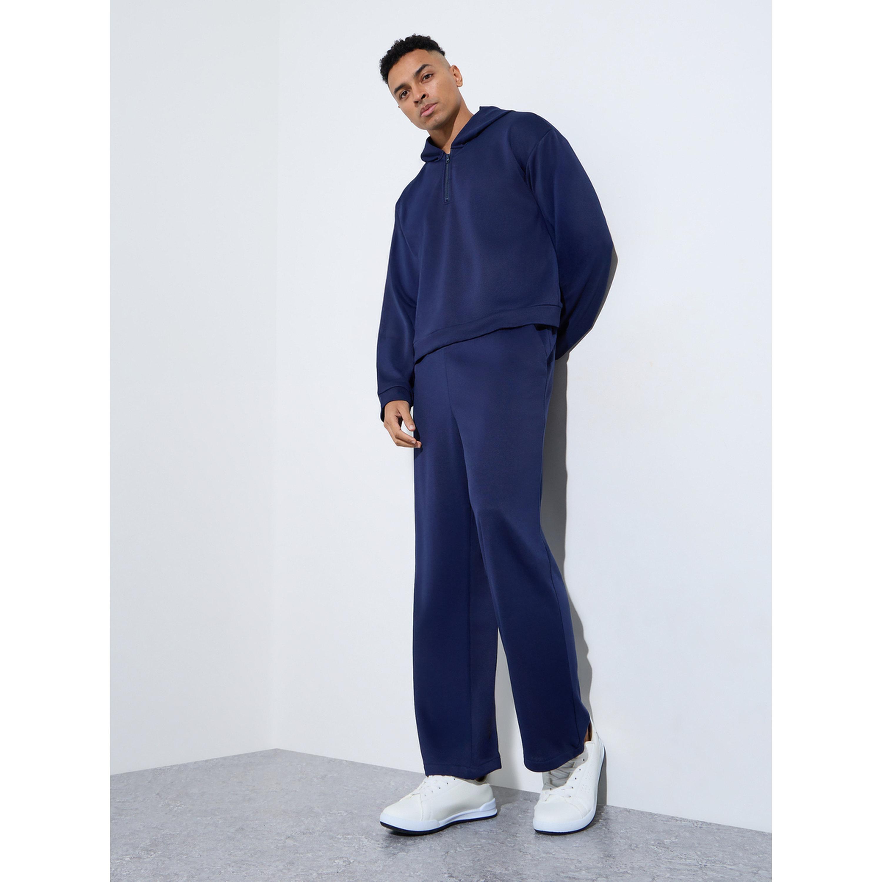 Take Two Men Navy Blue Plain Long Sleeve Hoodie and Joggers Co-Ords-men-clothing-coordsets-image-1