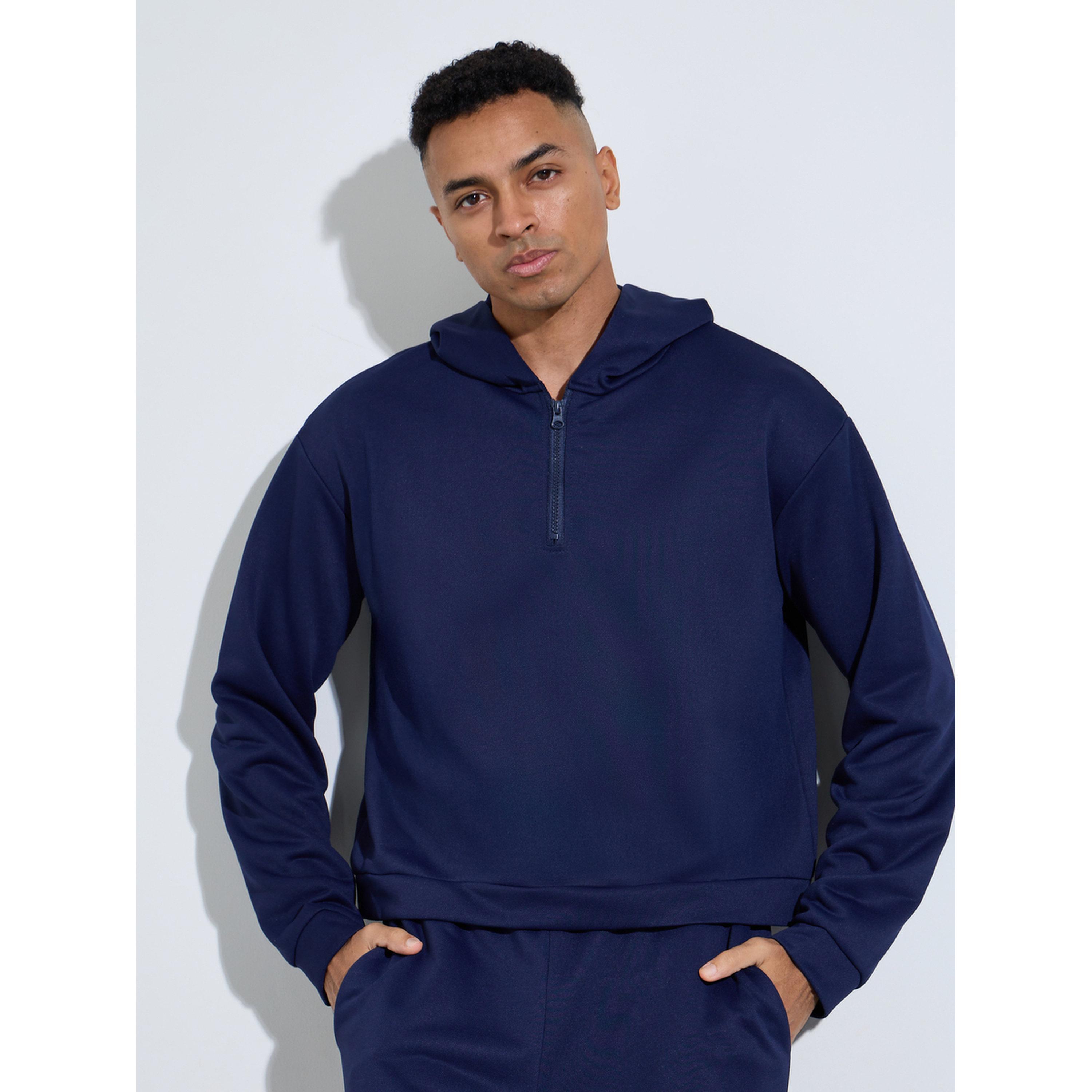 Take Two Men Navy Blue Plain Long Sleeve Hoodie and Joggers Co-Ords-men-clothing-coordsets-image-2