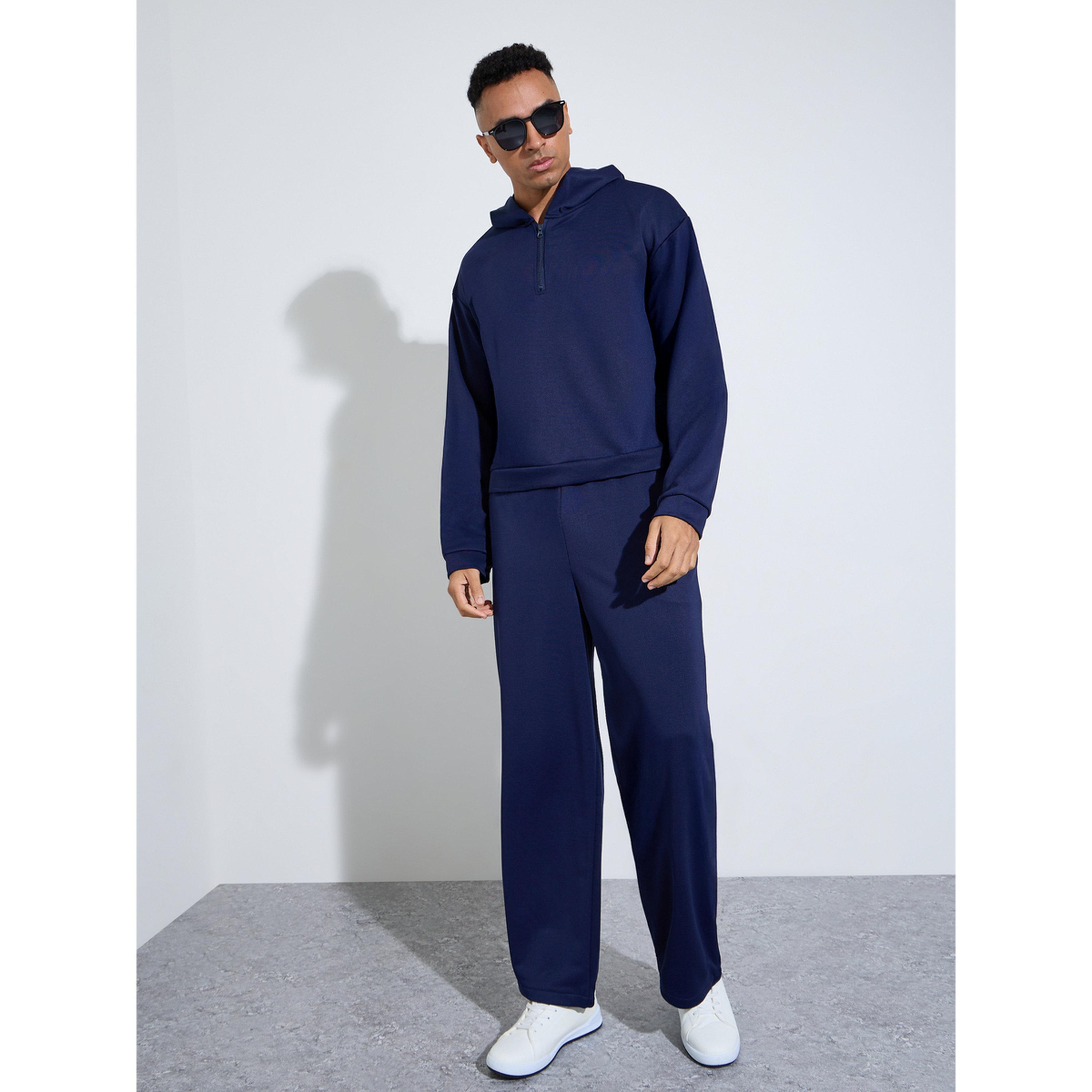 Take Two Men Navy Blue Plain Long Sleeve Hoodie and Joggers Co-Ords-men-clothing-coordsets-image-3