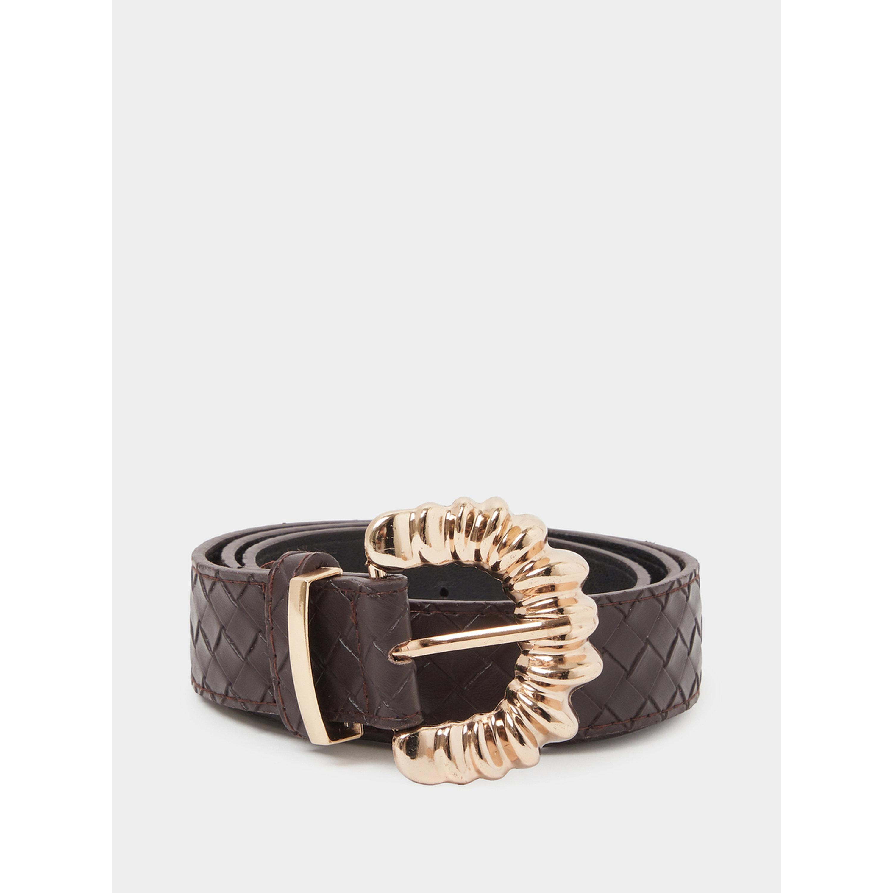 حزام بني بتفاصيل بارزة الملمس وإبزيم ذهبي-women-clothingaccessories-belts-image-1