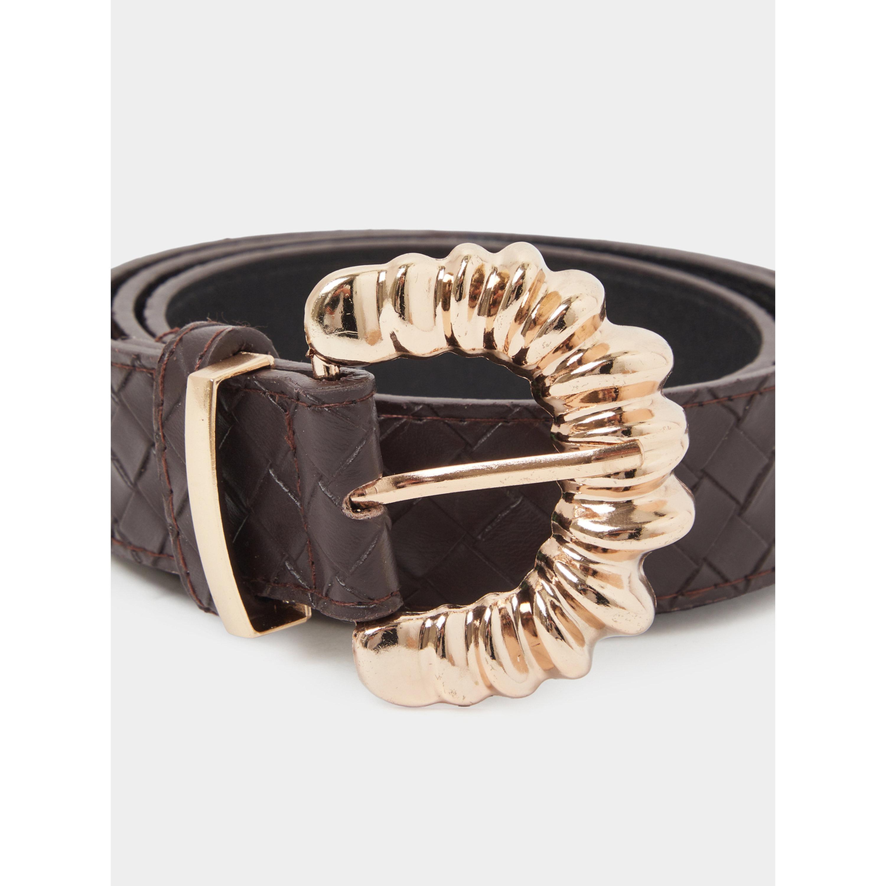 حزام بني بتفاصيل بارزة الملمس وإبزيم ذهبي-women-clothingaccessories-belts-image-4