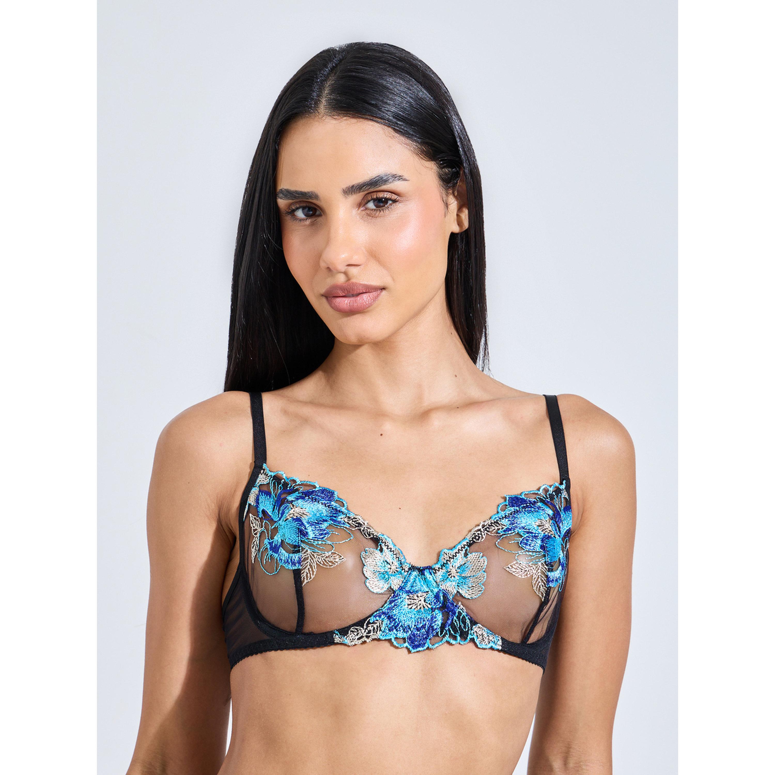 Styli Black Floral Embroidered NPW bra and Thong Brief Set-women-clothing-lingerie-lingeriesets-image-2