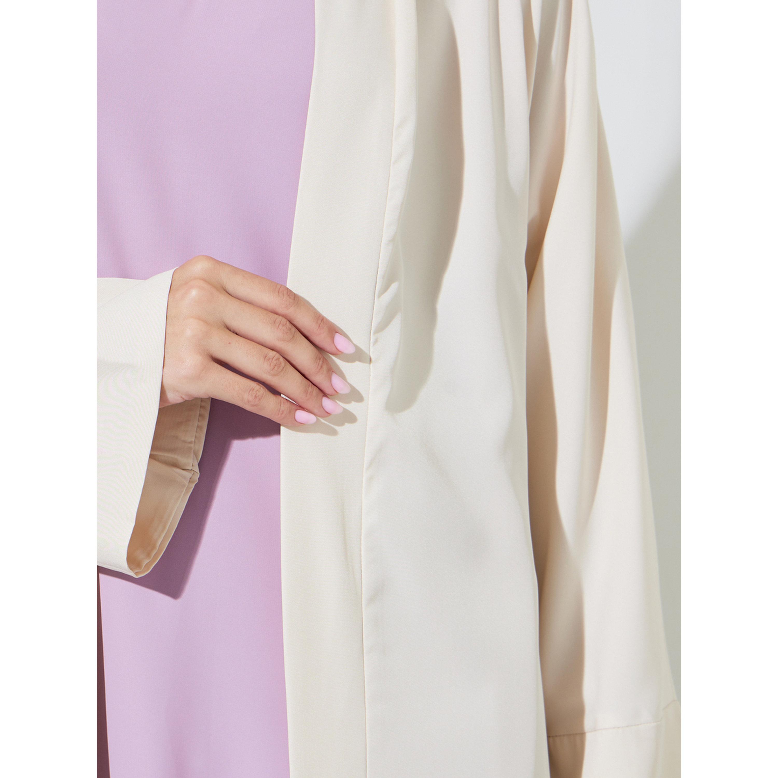 Styli Beige Solid Long Sleeves Open Front Abaya-women-arabicclothing-abayas-image-4