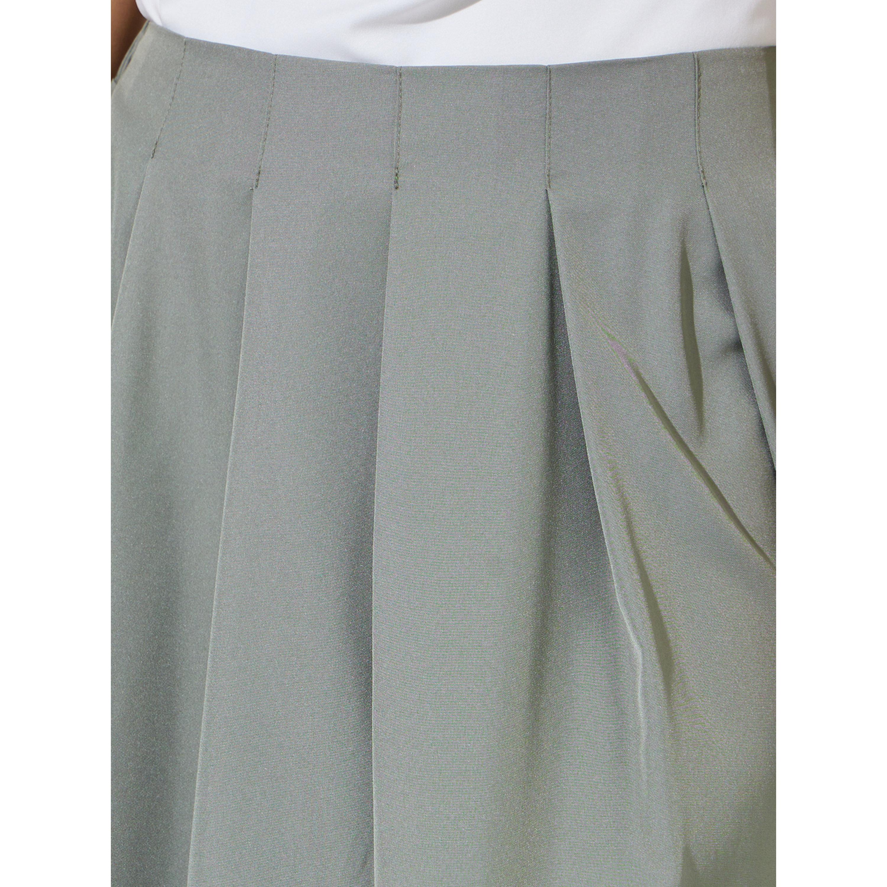 Styli Khaki Solid Pleated A-Line Maxi Skirt-women-clothing-skirts-image-3